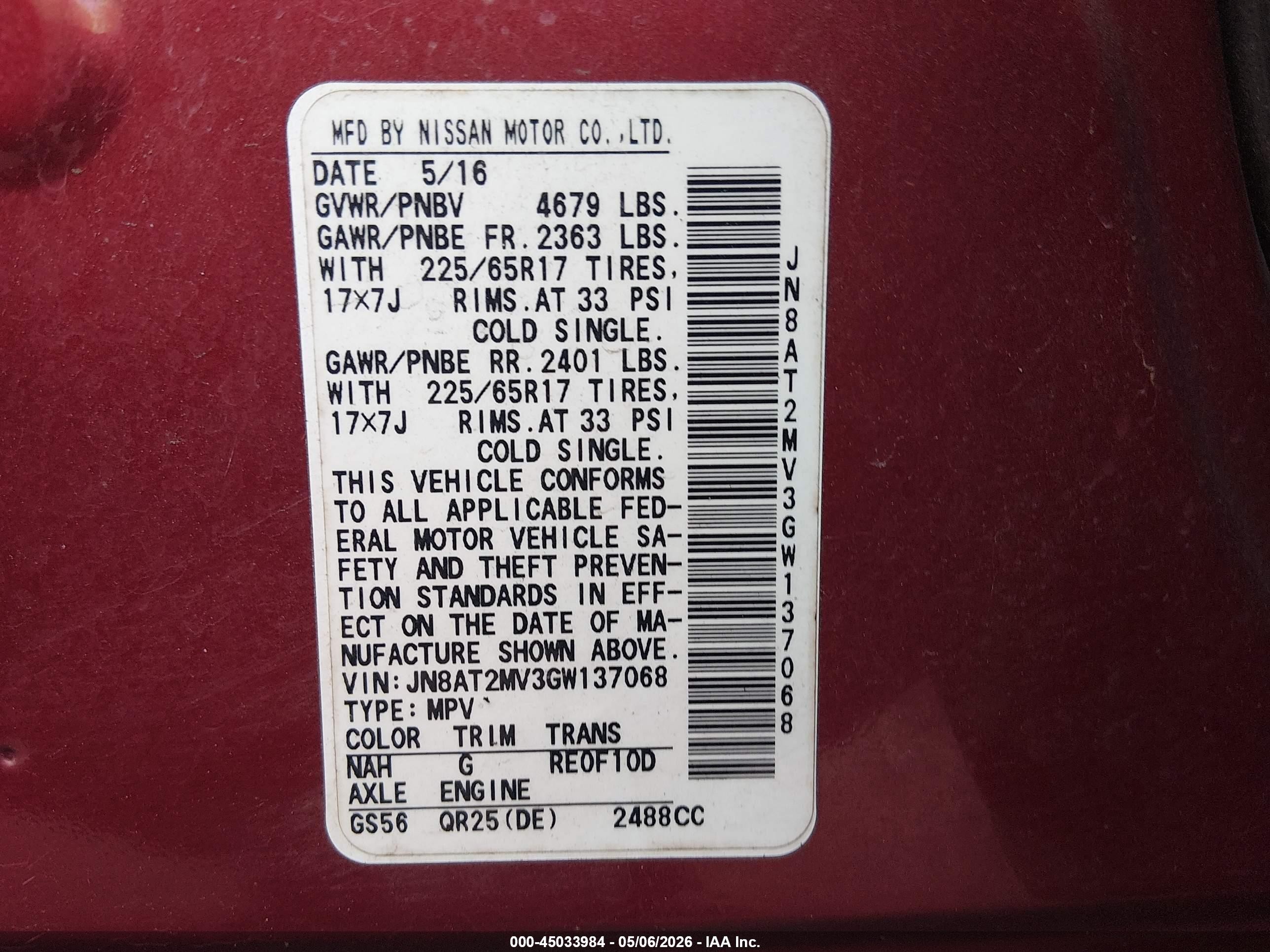 2016 Nissan Rogue S Красный vin: JN8AT2MV3GW137068
