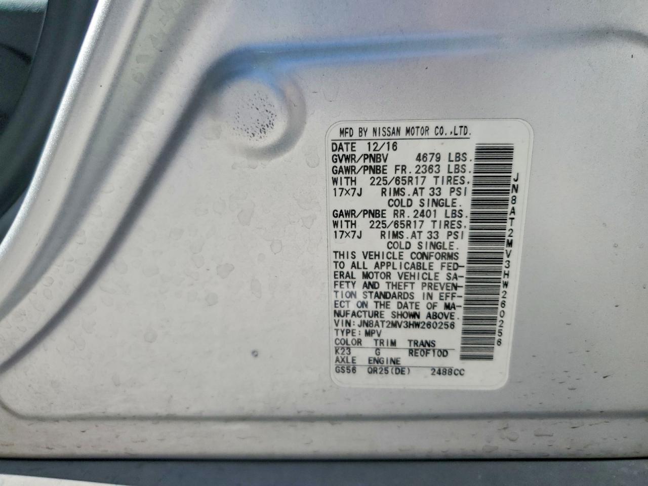 2017 Nissan Rogue S Silver vin: JN8AT2MV3HW260256