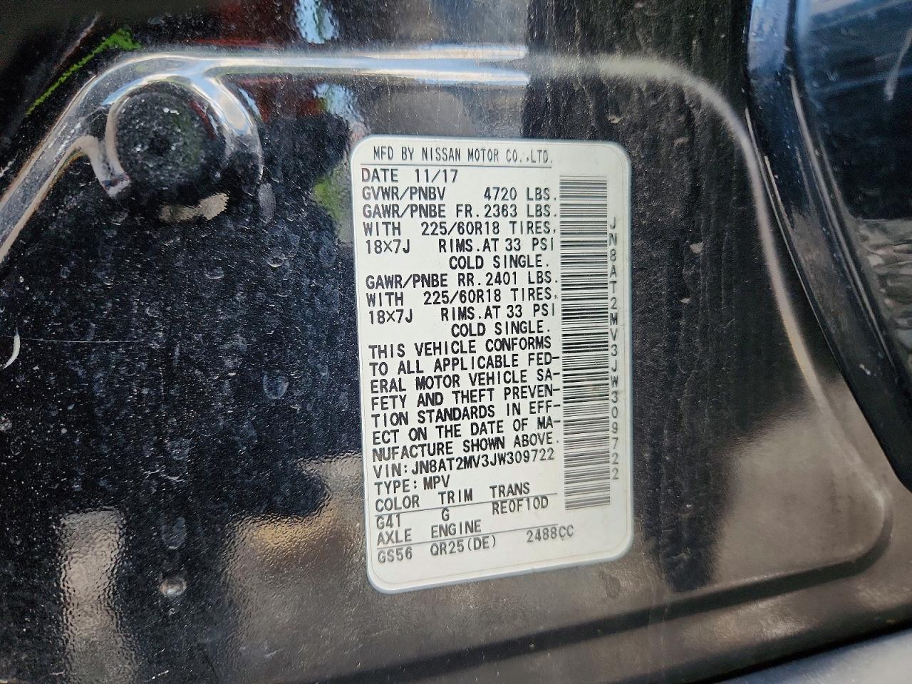 2018 Nissan Rogue Sl Черный vin: JN8AT2MV3JW309722