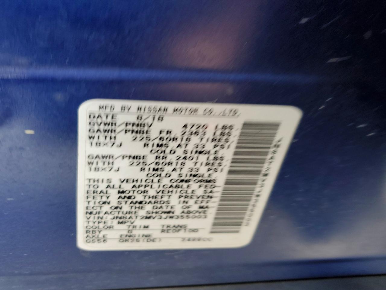 2018 Nissan Rogue Sl Blue vin: JN8AT2MV3JW355003