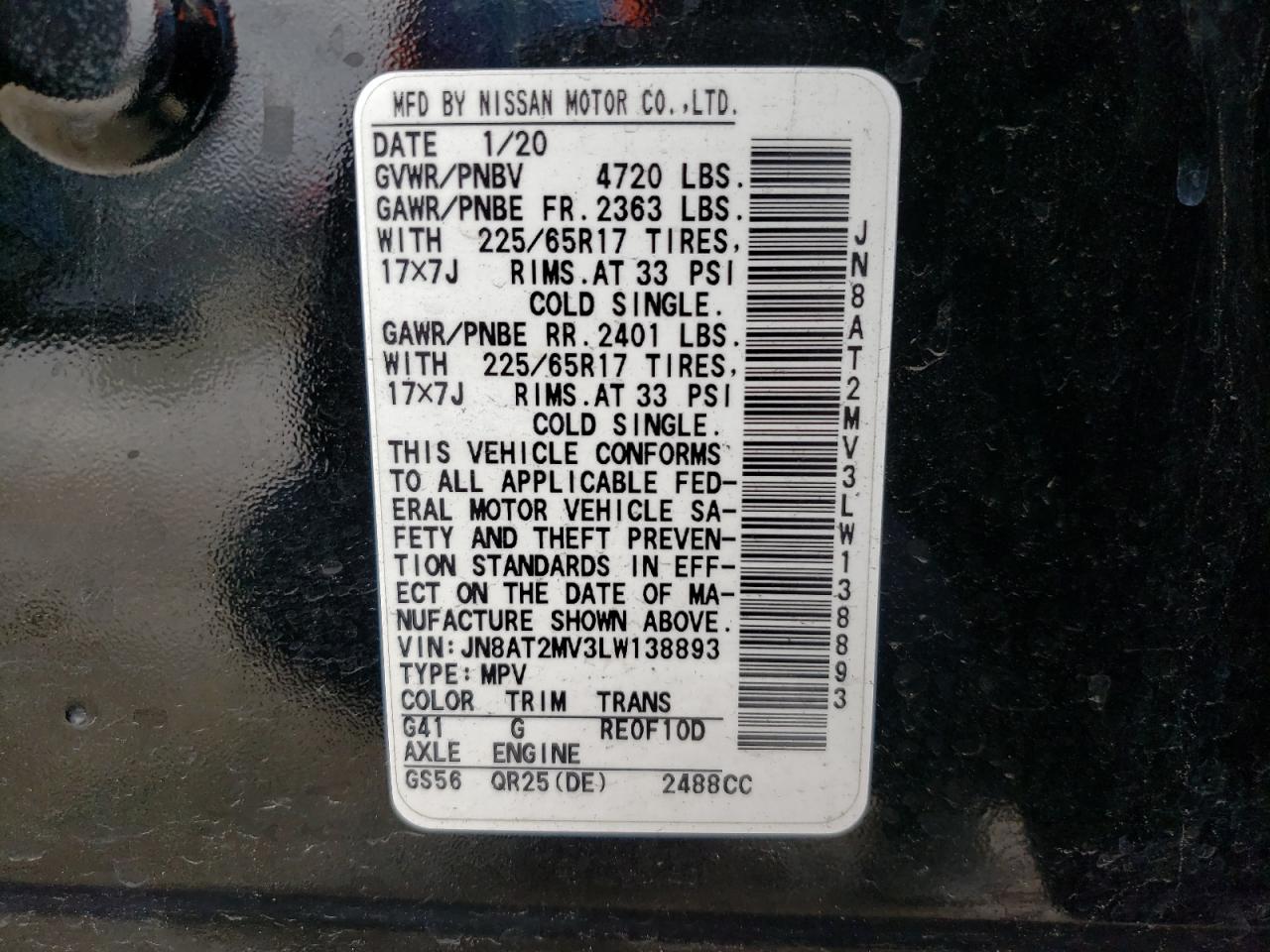 2020 Nissan Rogue S Black vin: JN8AT2MV3LW138893