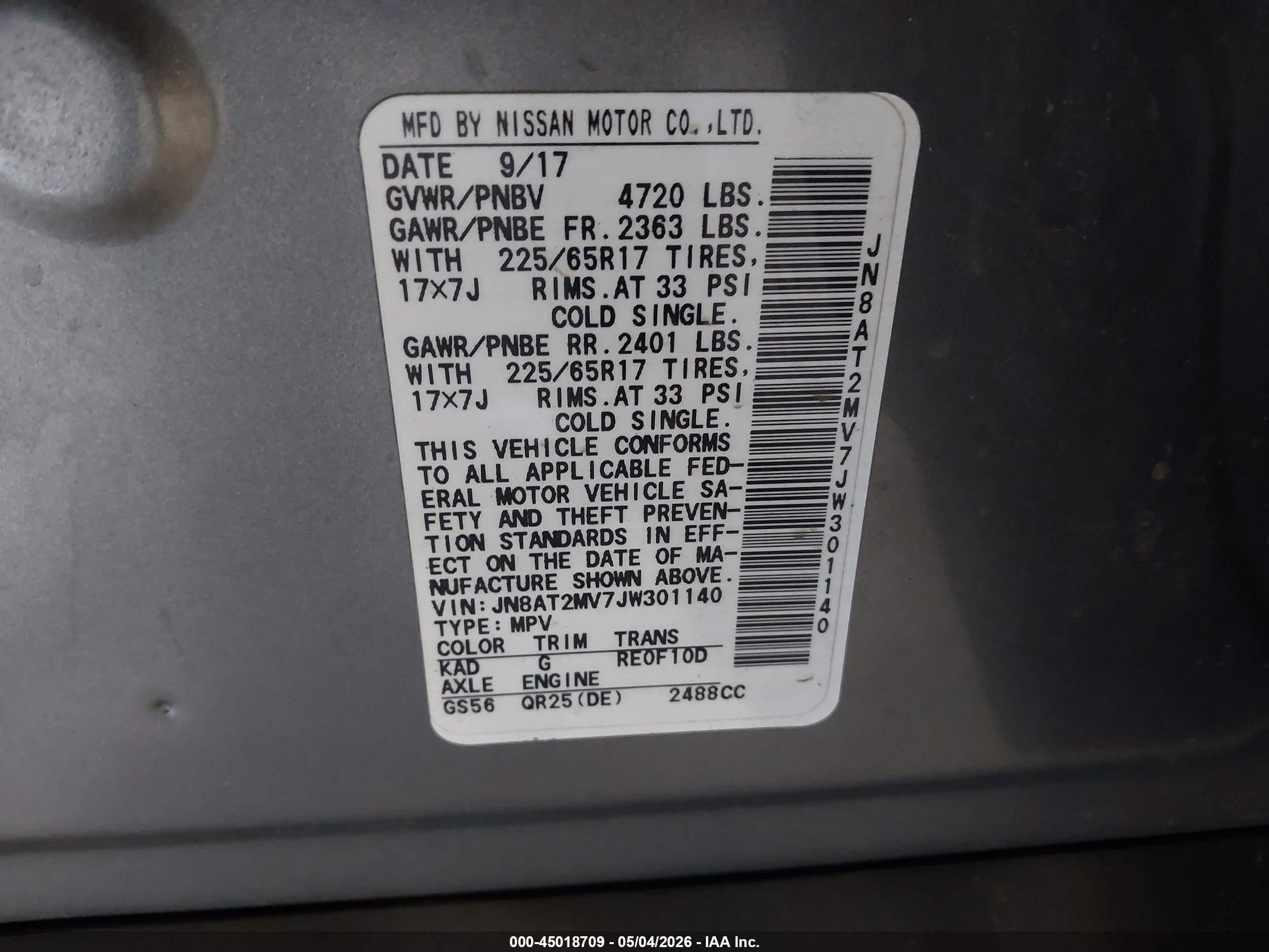 2018 Nissan Rogue Sv Серый vin: JN8AT2MV7JW301140