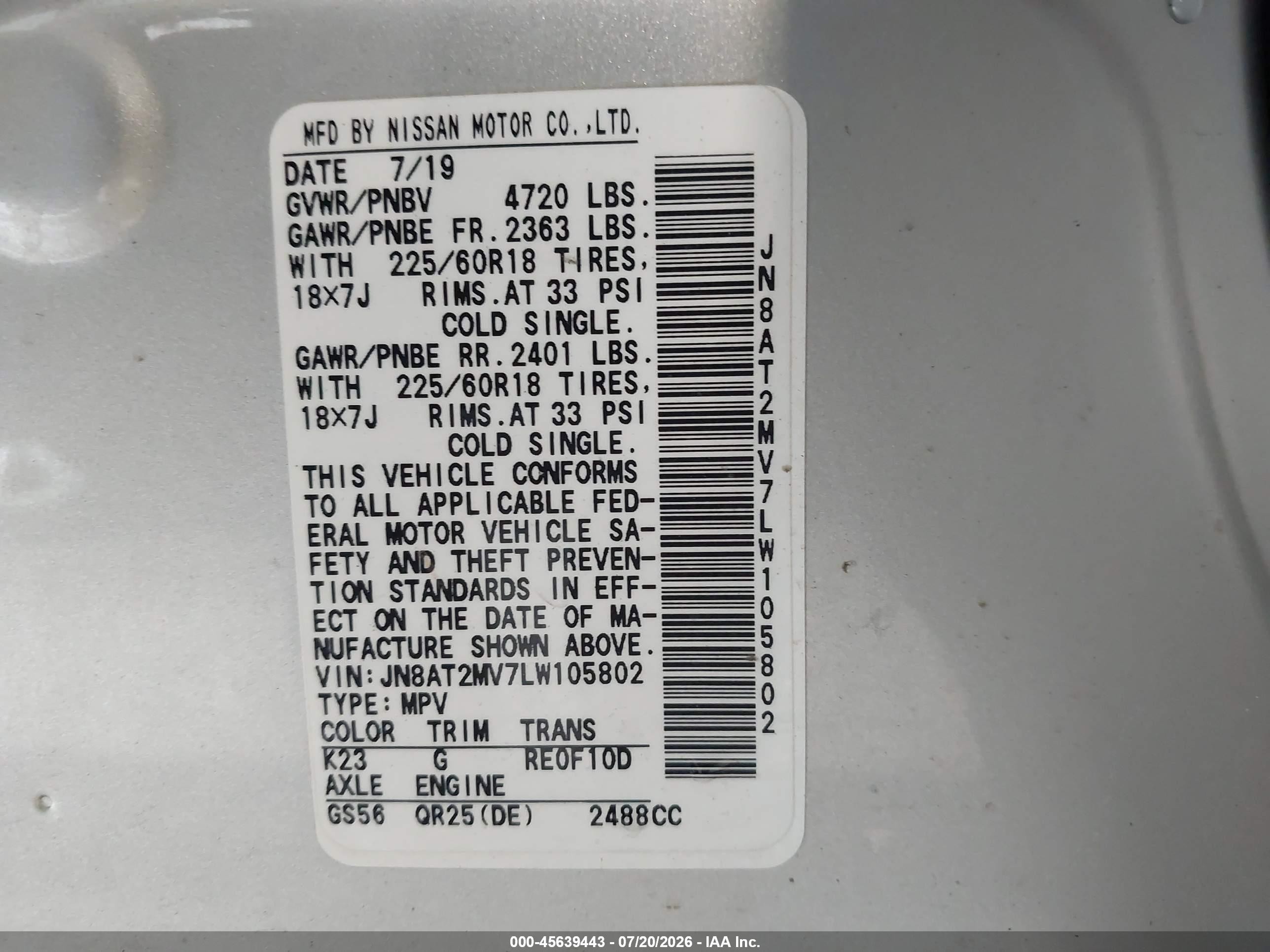 2020 Nissan Rogue Sv Intelligent Awd Silver vin: JN8AT2MV7LW105802