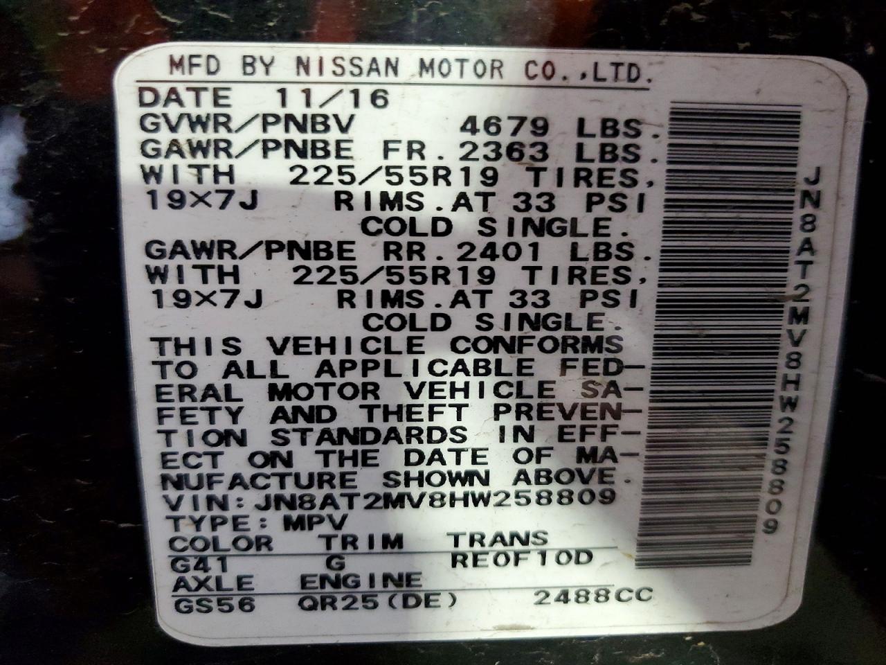 2017 Nissan Rogue Sl Black vin: JN8AT2MV8HW258809