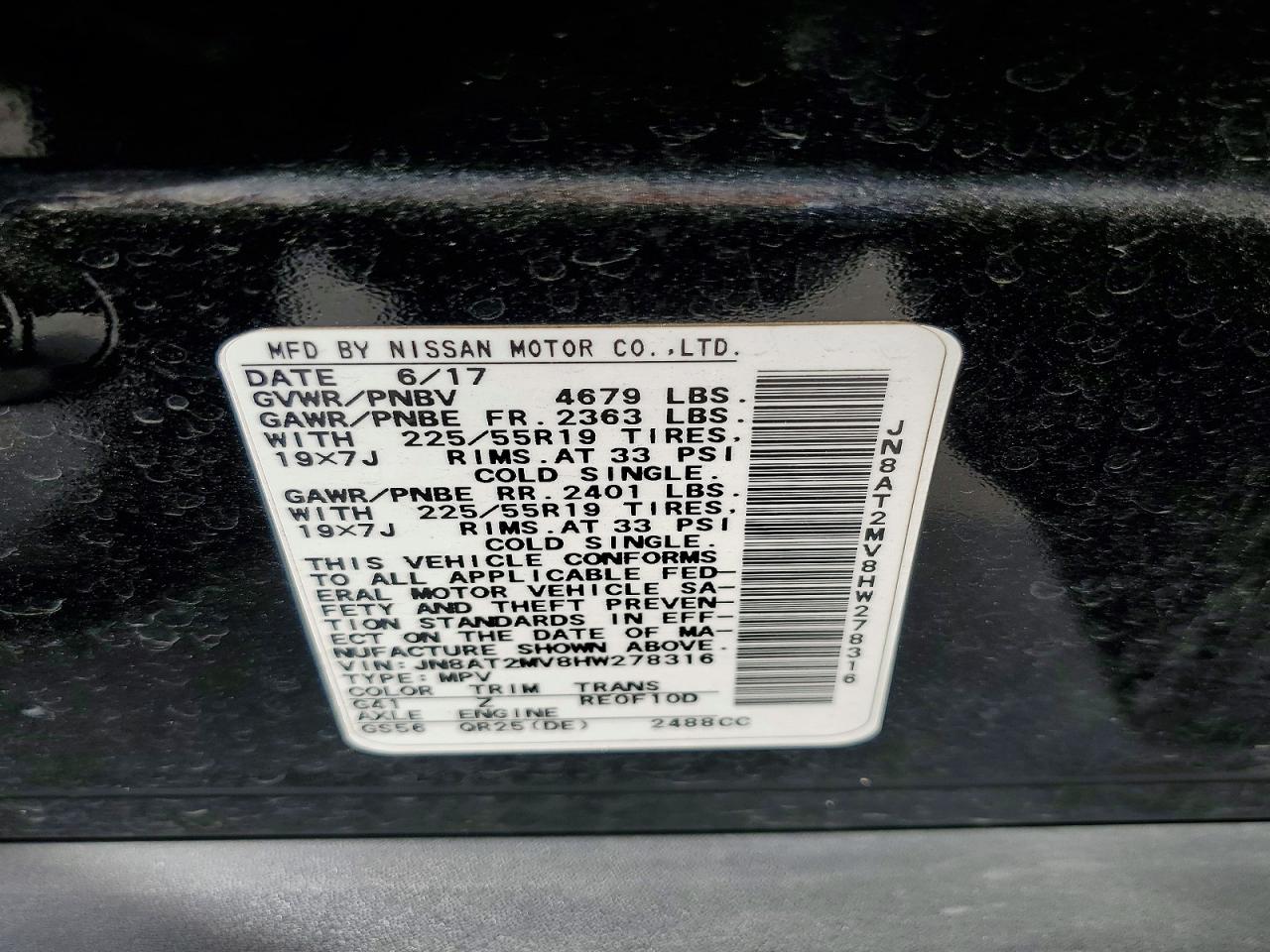 2017 Nissan Rogue Sl Black vin: JN8AT2MV8HW278316