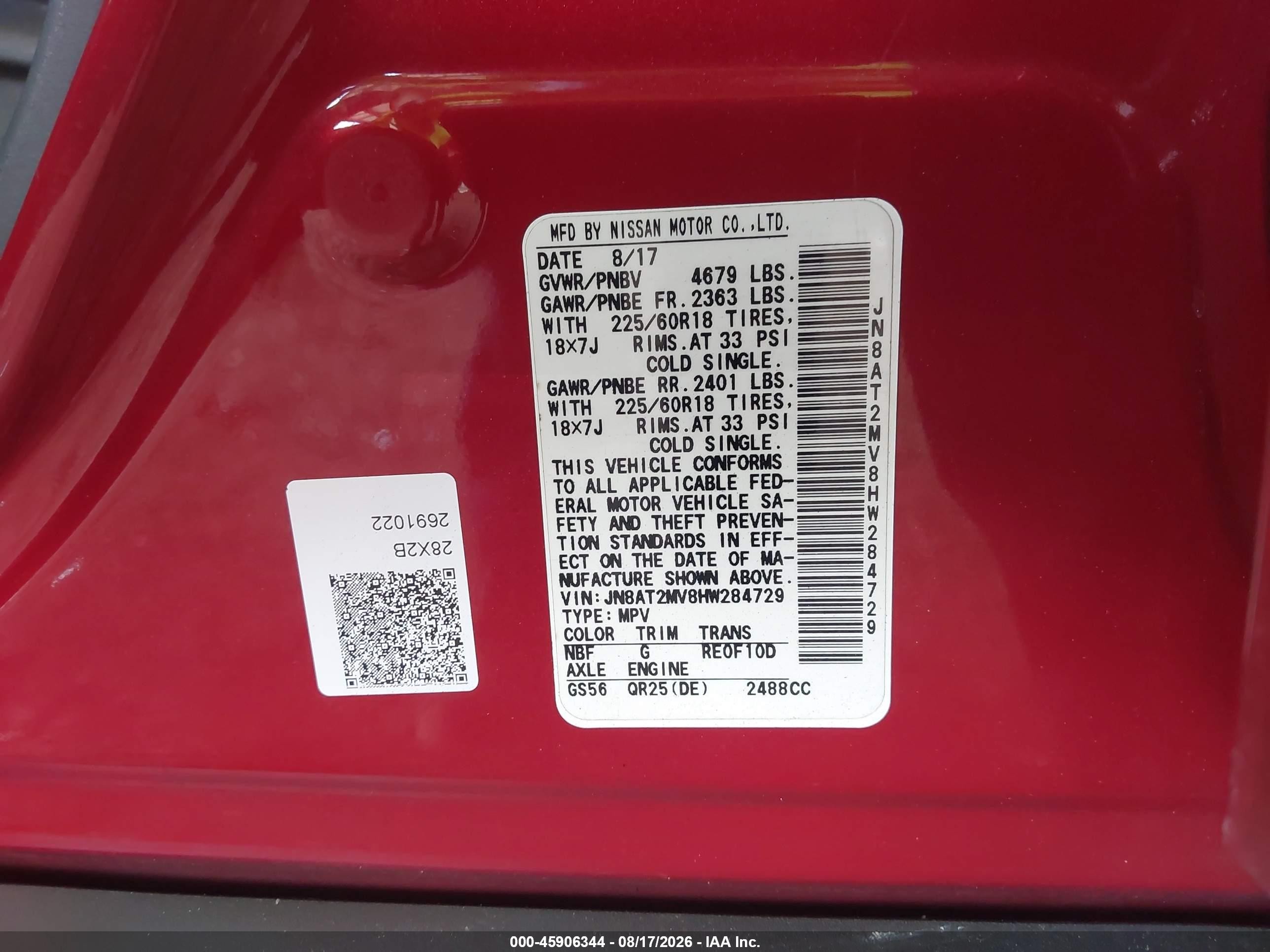 2017 Nissan Rogue Sl Red vin: JN8AT2MV8HW284729