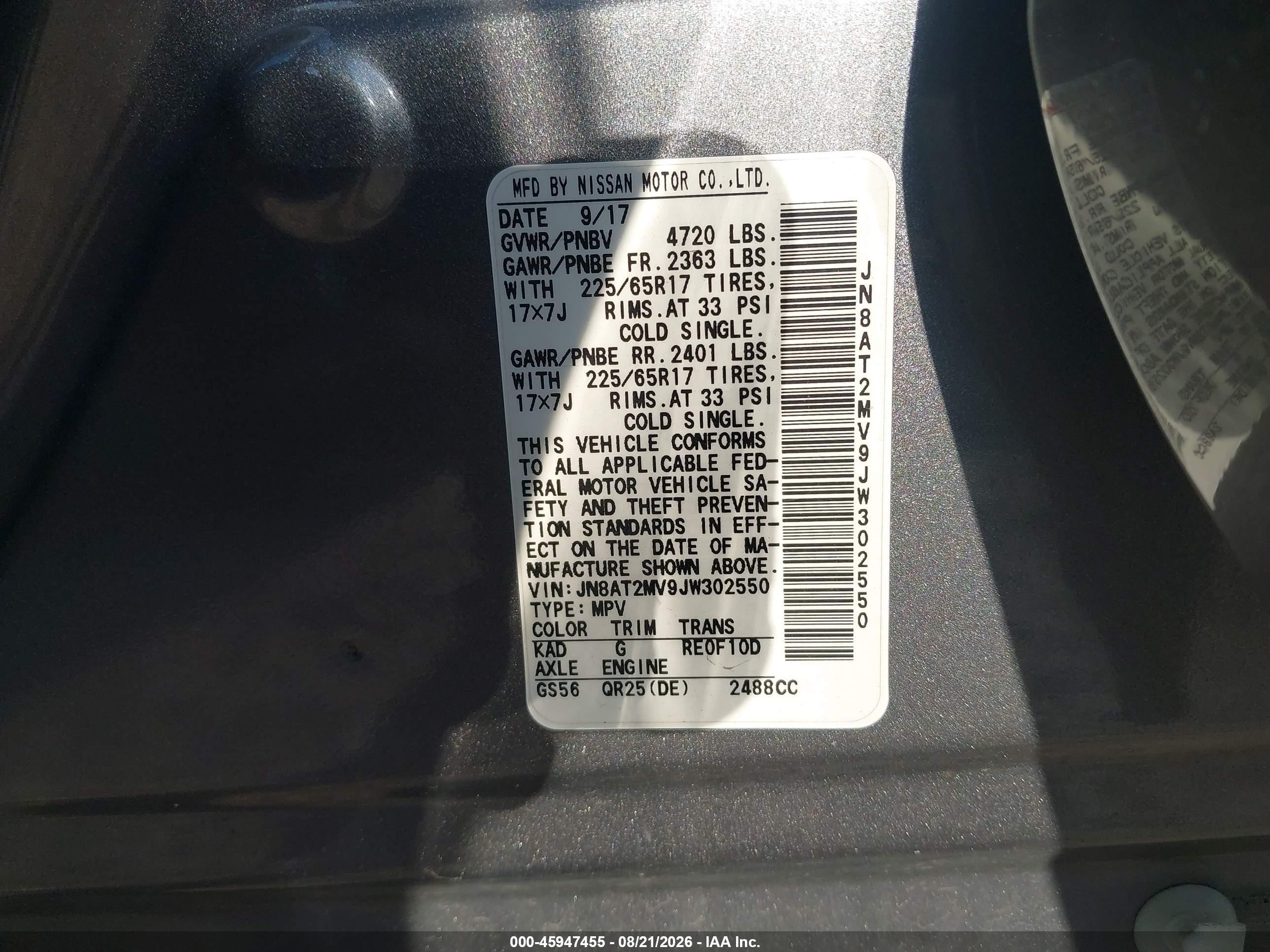 2018 Nissan Rogue Sv Серый vin: JN8AT2MV9JW302550