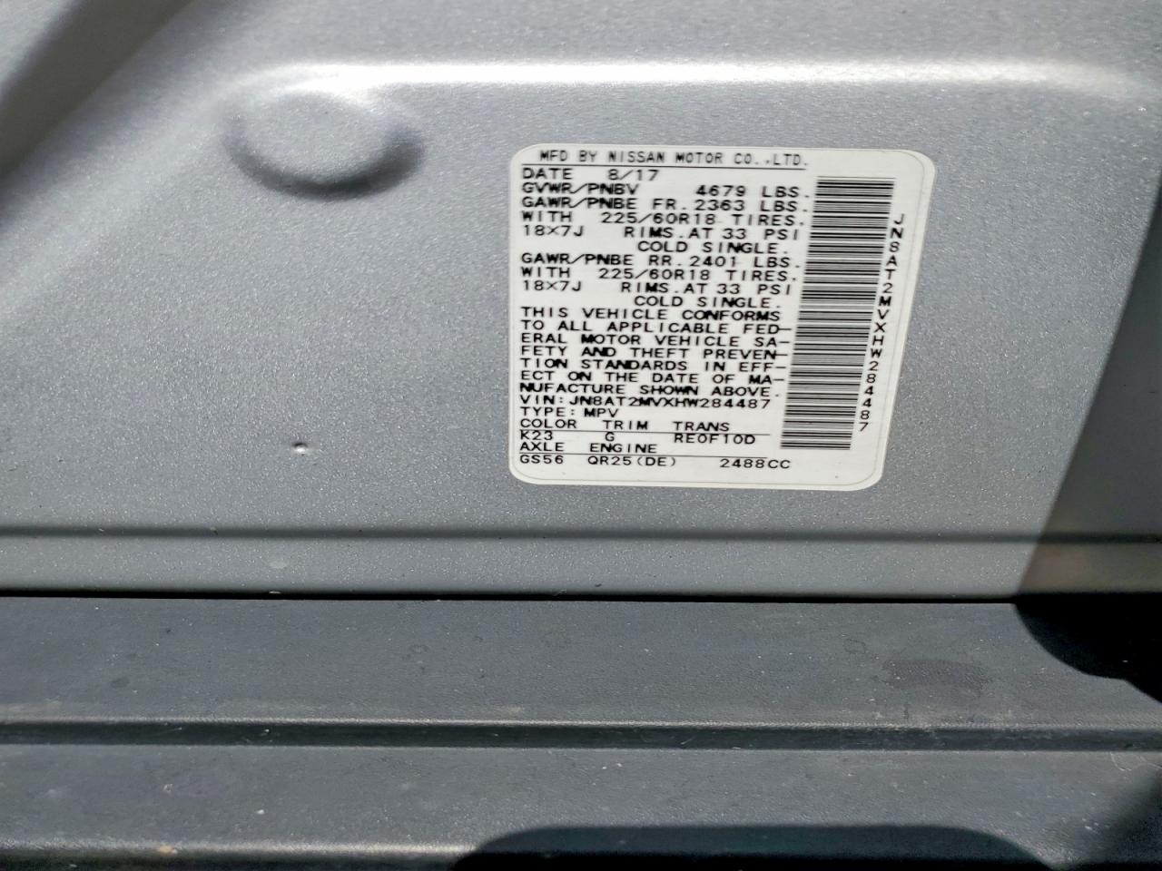 2017 Nissan Rogue Sl Silver vin: JN8AT2MVXHW284487
