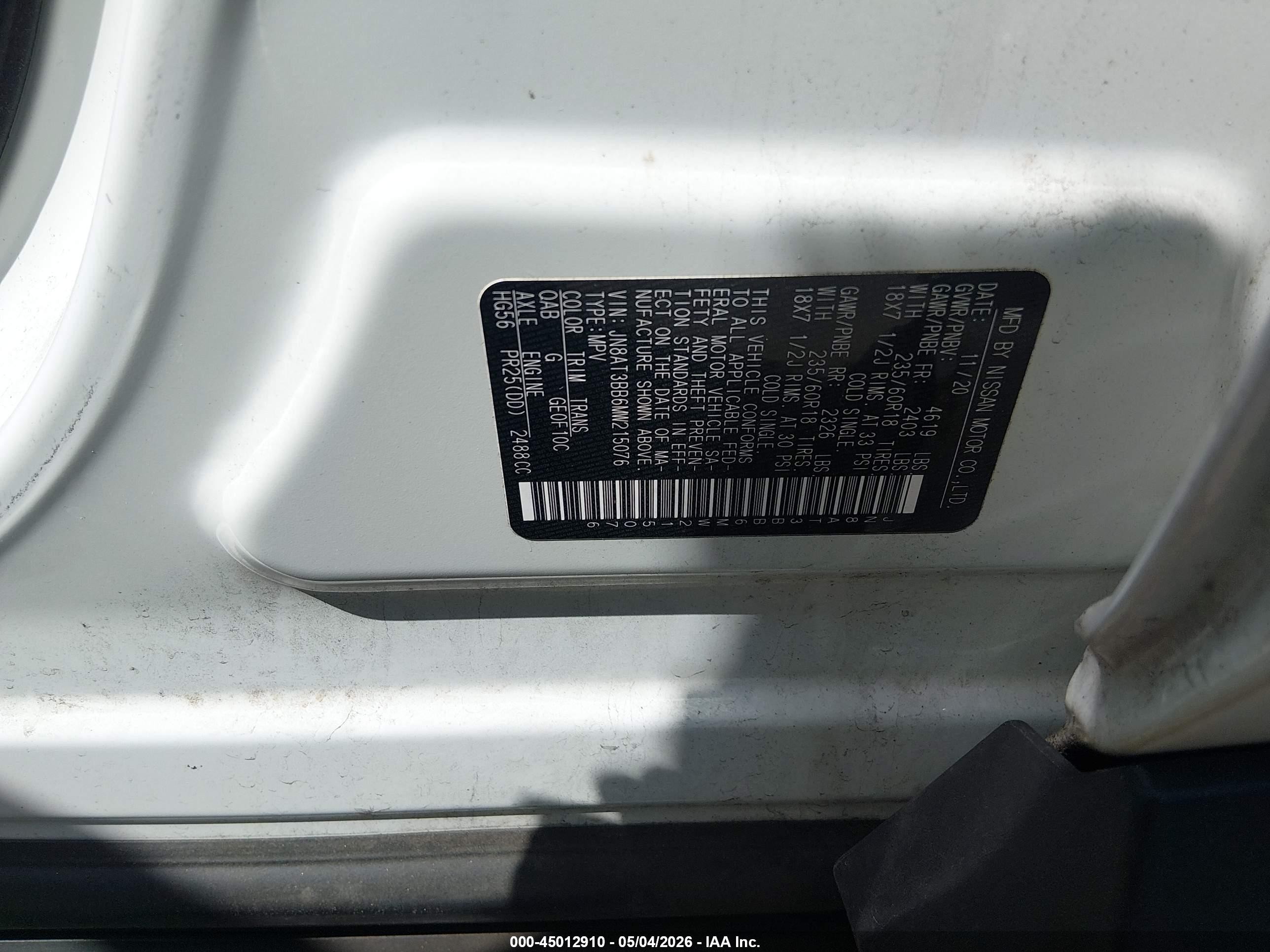 2021 Nissan Rogue Sv Intelligent Awd Белый vin: JN8AT3BB6MW215076