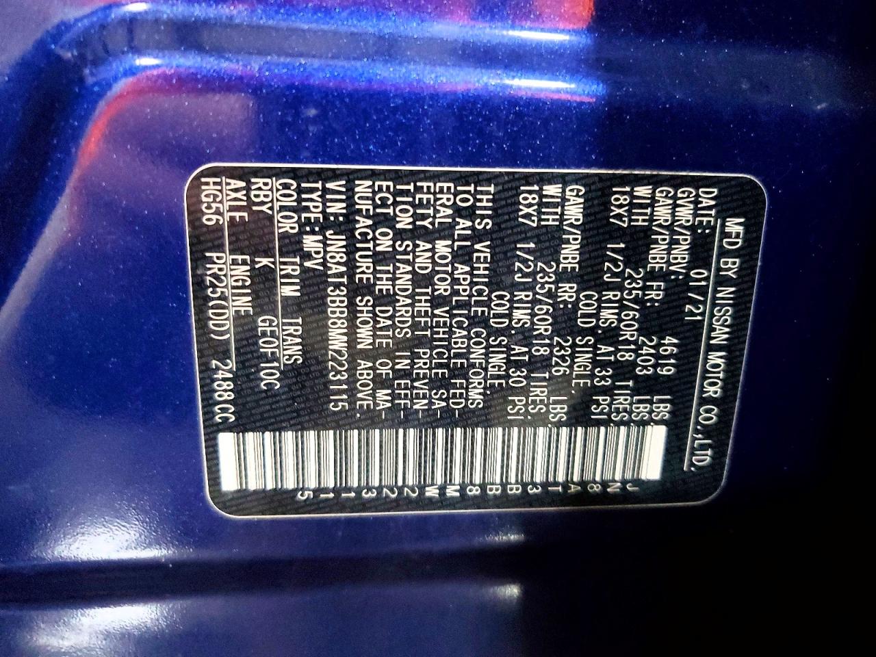 2021 Nissan Rogue Sv Blue vin: JN8AT3BB8MW223115