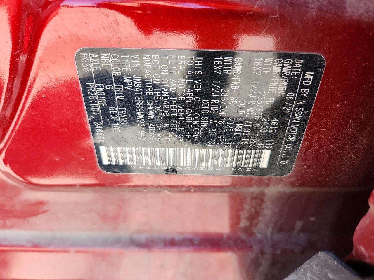 2021 Nissan Rogue Sv Red vin: JN8AT3BB9MW234947