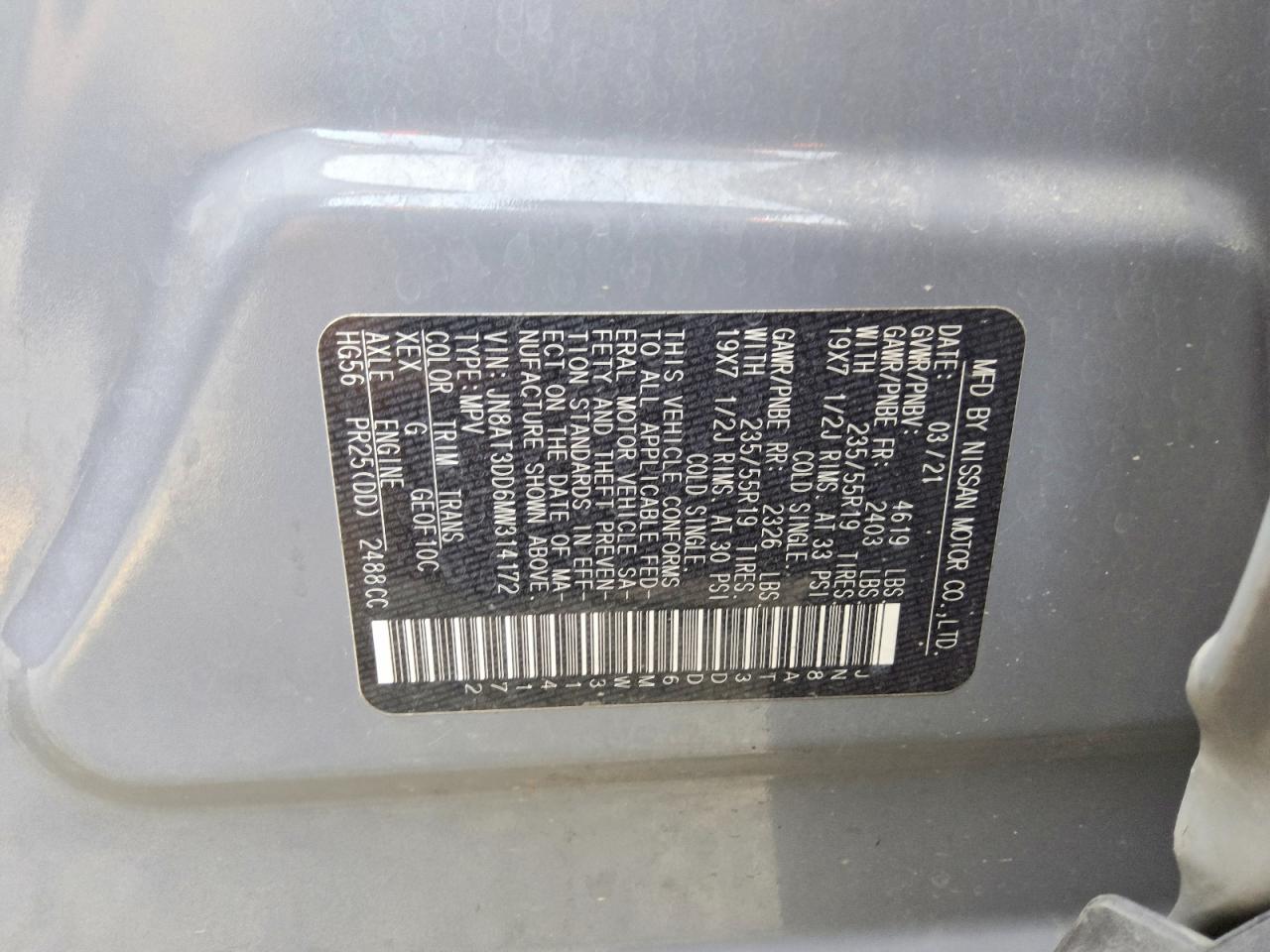 2021 Nissan Rogue Platinum Gray vin: JN8AT3DD6MW314172