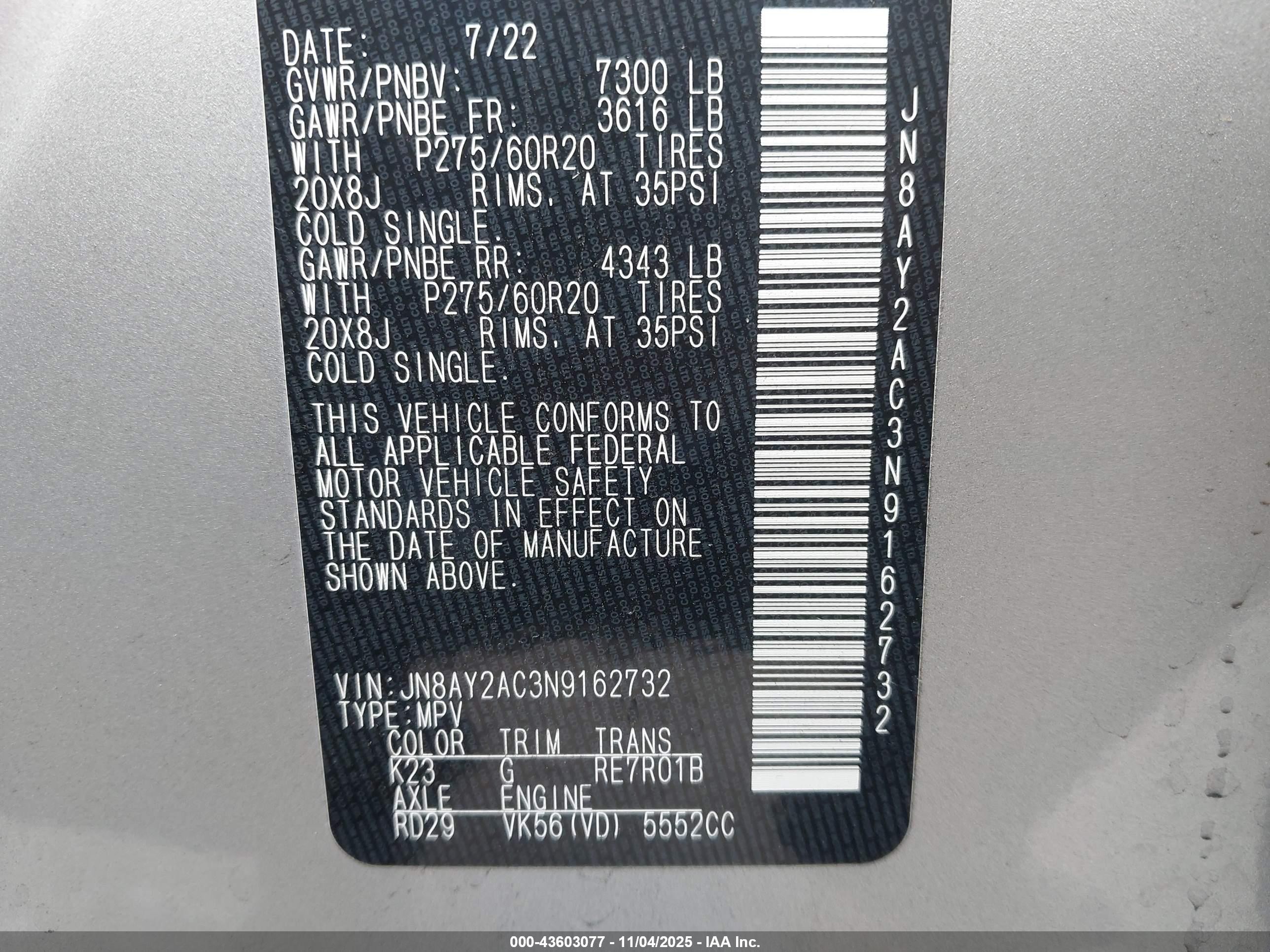 2022 Nissan Armada Sv 2wd Silver vin: JN8AY2AC3N9162732
