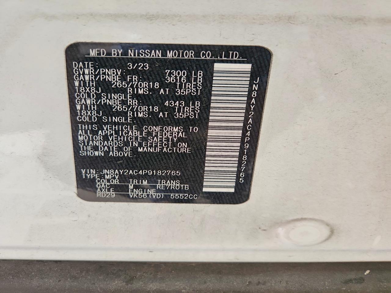 2023 Nissan Armada Sv White vin: JN8AY2AC4P9182765