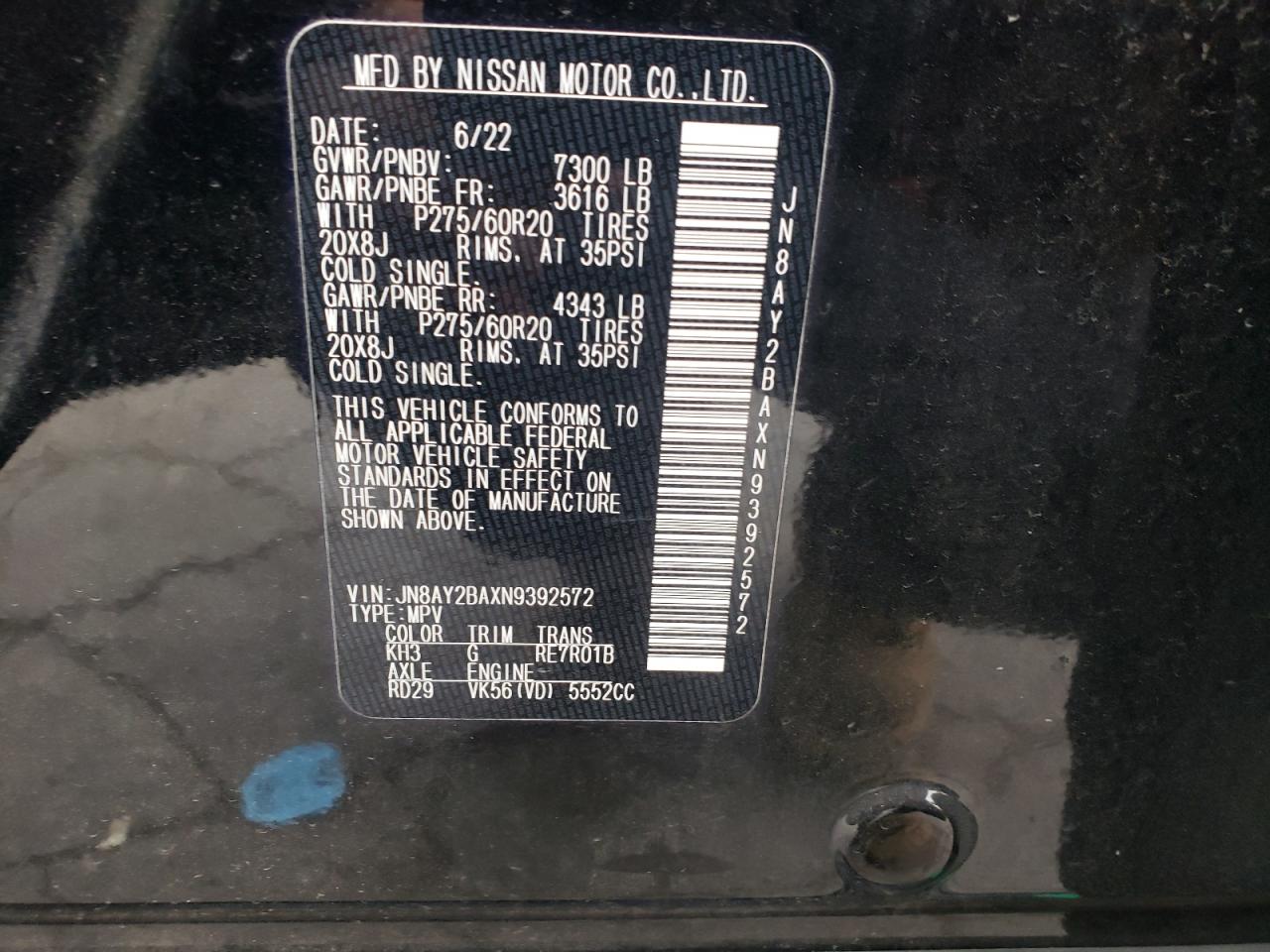 2022 Nissan Armada Sl Черный vin: JN8AY2BAXN9392572