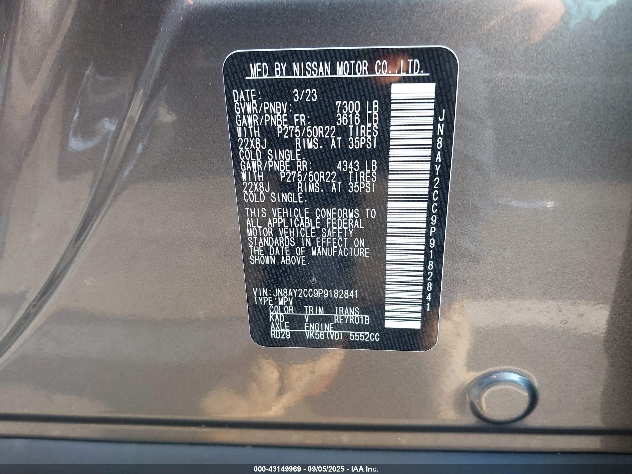 2023 Nissan Armada Platinum 2wd Gray vin: JN8AY2CC9P9182841