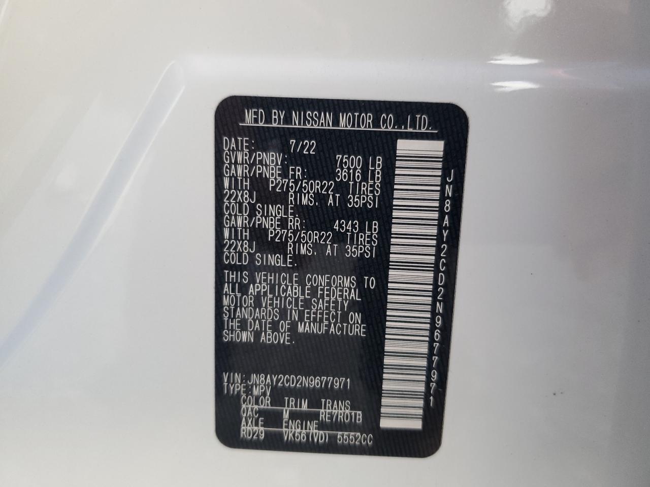 2022 Nissan Armada Platinum White vin: JN8AY2CD2N9677971