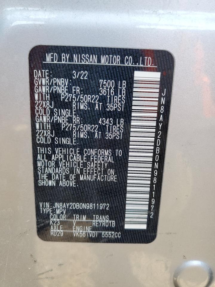 2022 Nissan Armada Platinum Silver vin: JN8AY2DB0N9811972