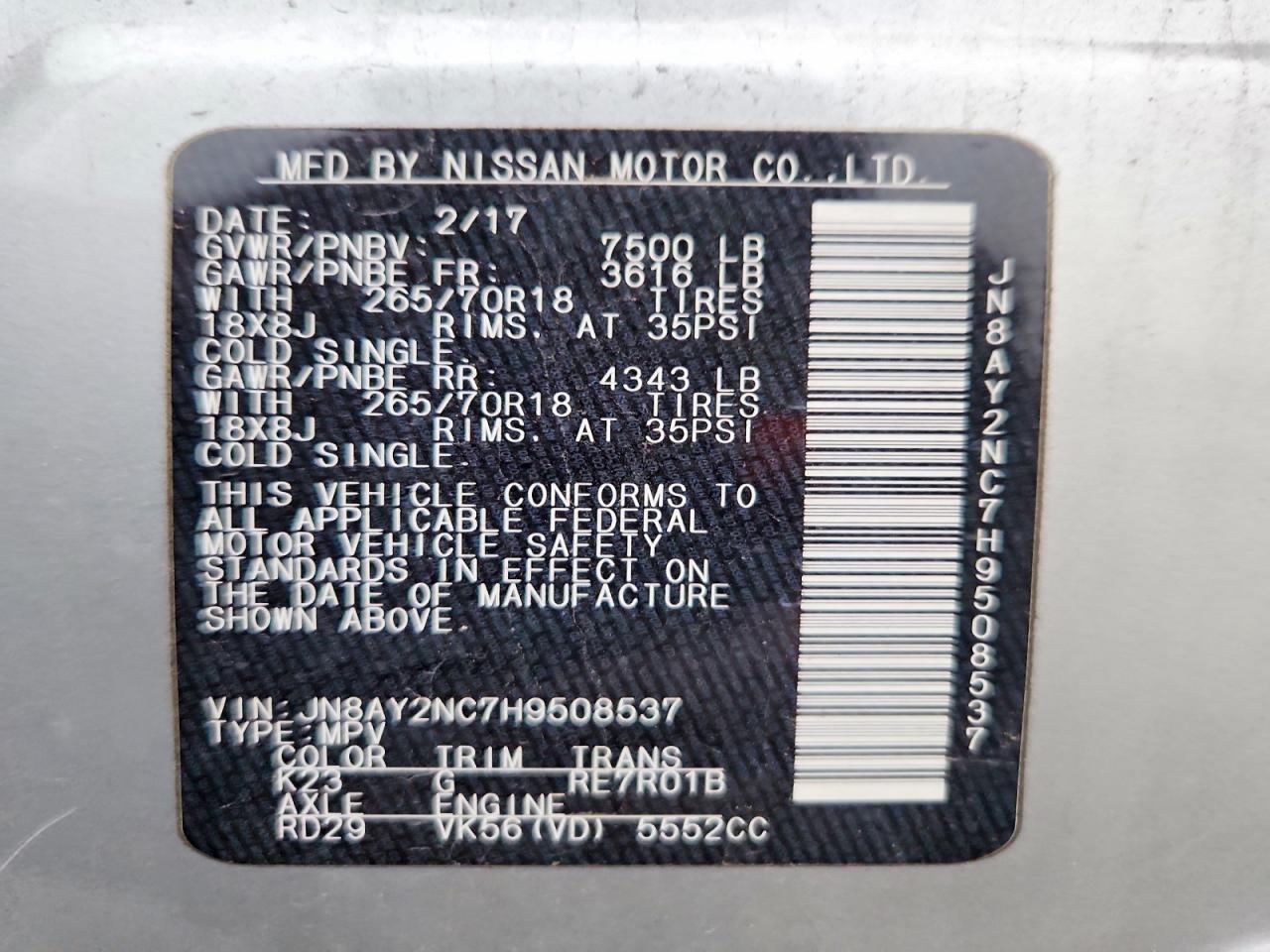 2017 Nissan Armada Sv Silver vin: JN8AY2NC7H9508537