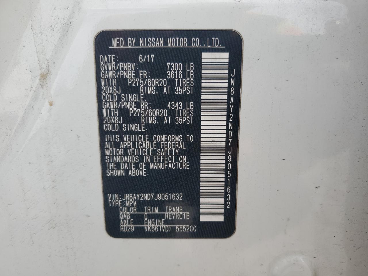2018 Nissan Armada Sv Белый vin: JN8AY2ND7J9051632