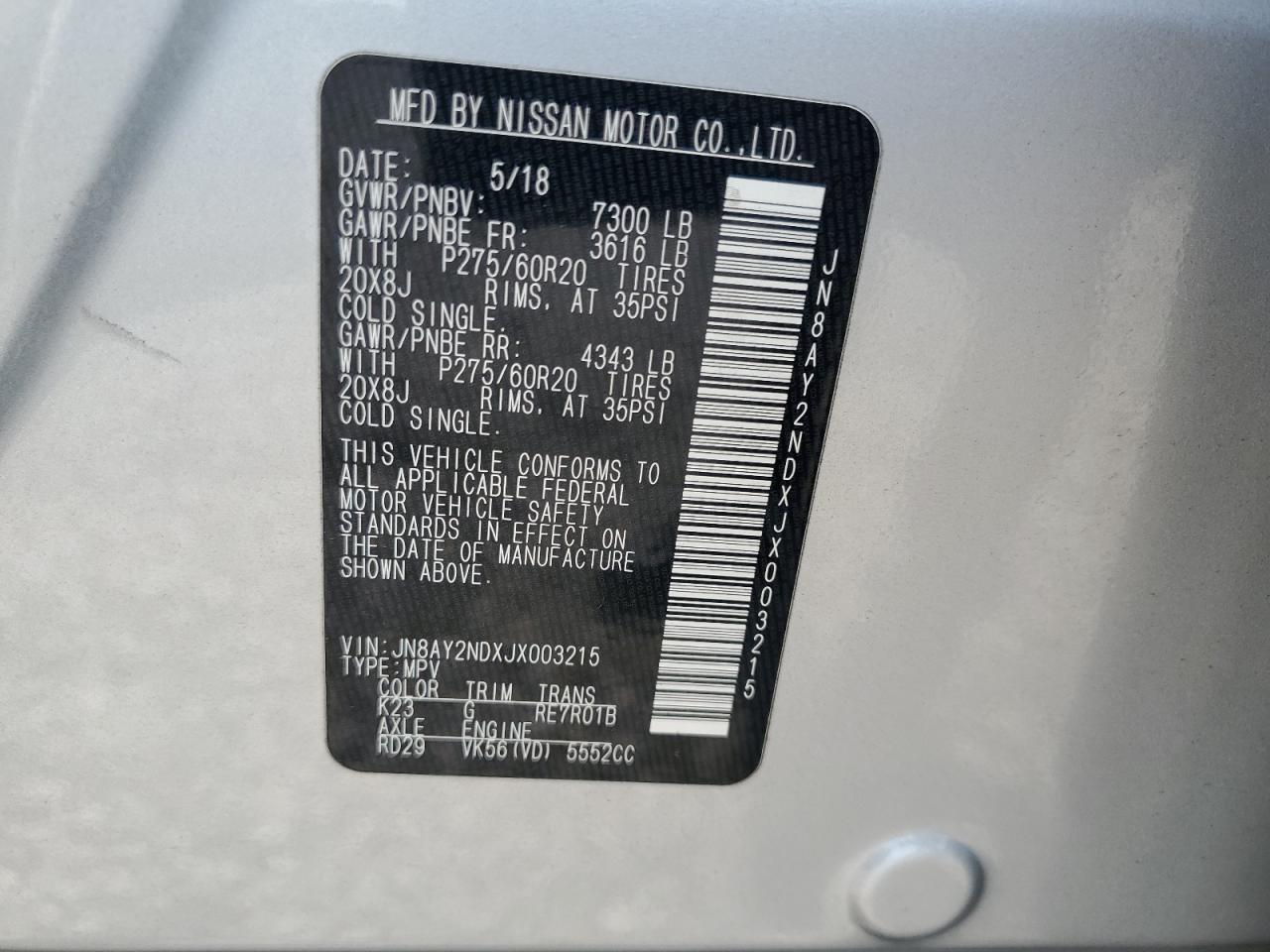2018 Nissan Armada Sv Серебряный vin: JN8AY2NDXJX003215