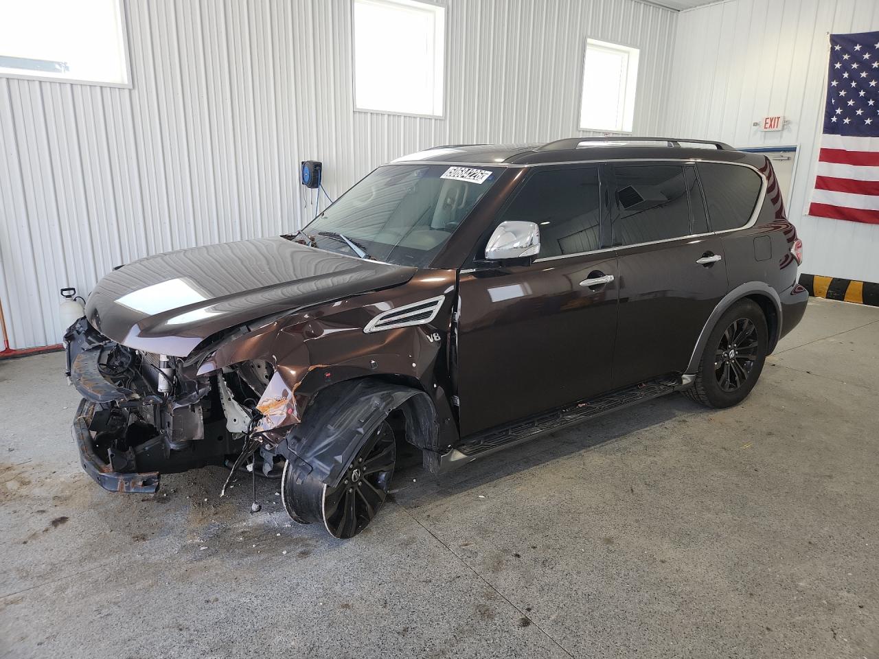 2017 Nissan Armada Platinum Maroon vin: JN8AY2NE3H9700653 Damage: Left Front Fender, Severe Damage, Replacement Required
