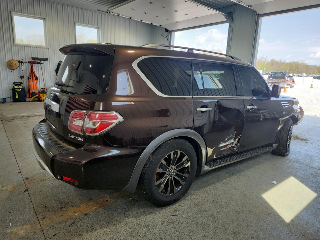 2017 Nissan Armada Platinum Maroon vin: JN8AY2NE3H9700653 Damage: Right Front Door, Misaligned, Repair Required
