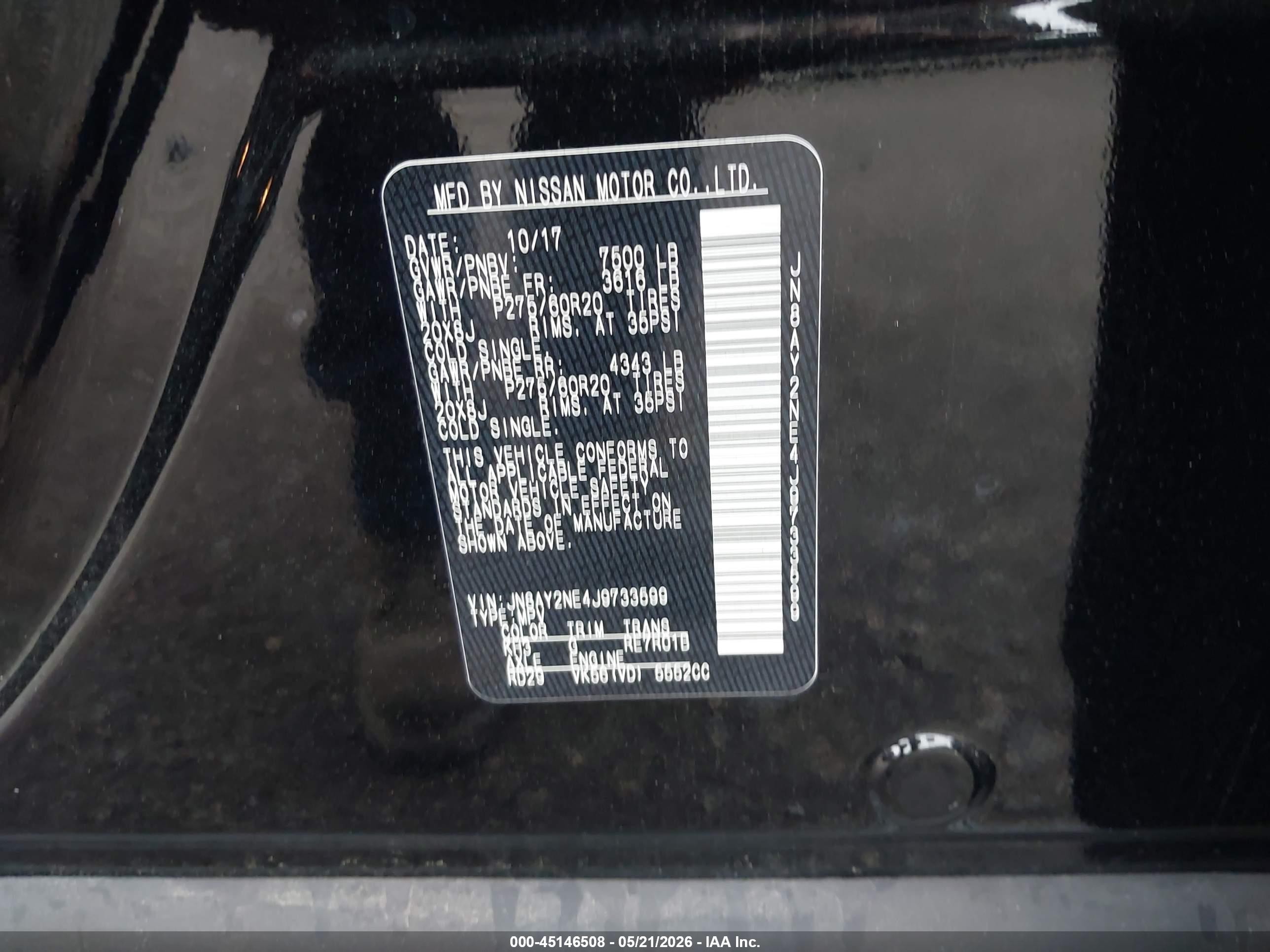 2018 Nissan Armada Platinum Black vin: JN8AY2NE4J9733599