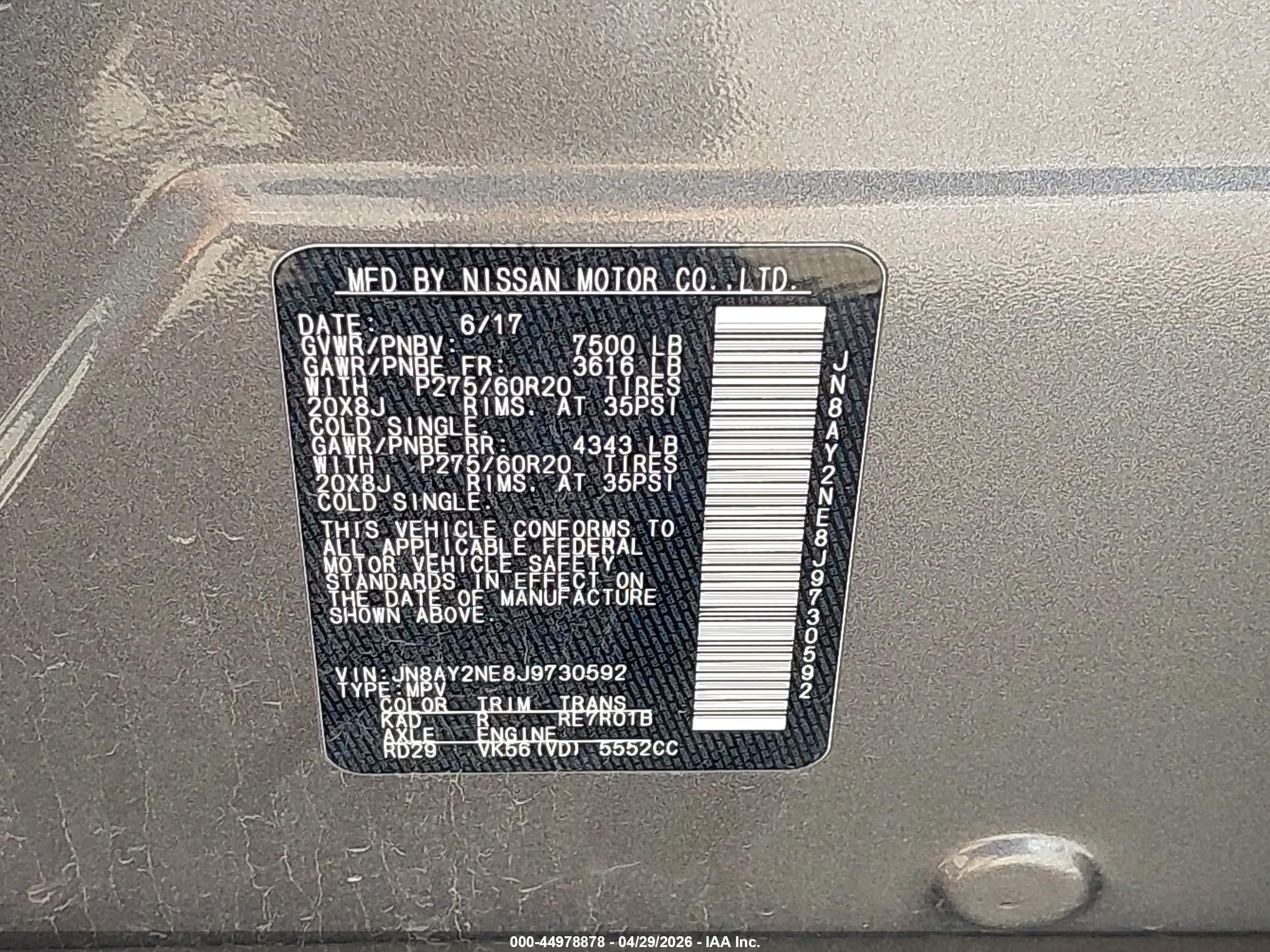 2018 Nissan Armada Platinum Серый vin: JN8AY2NE8J9730592