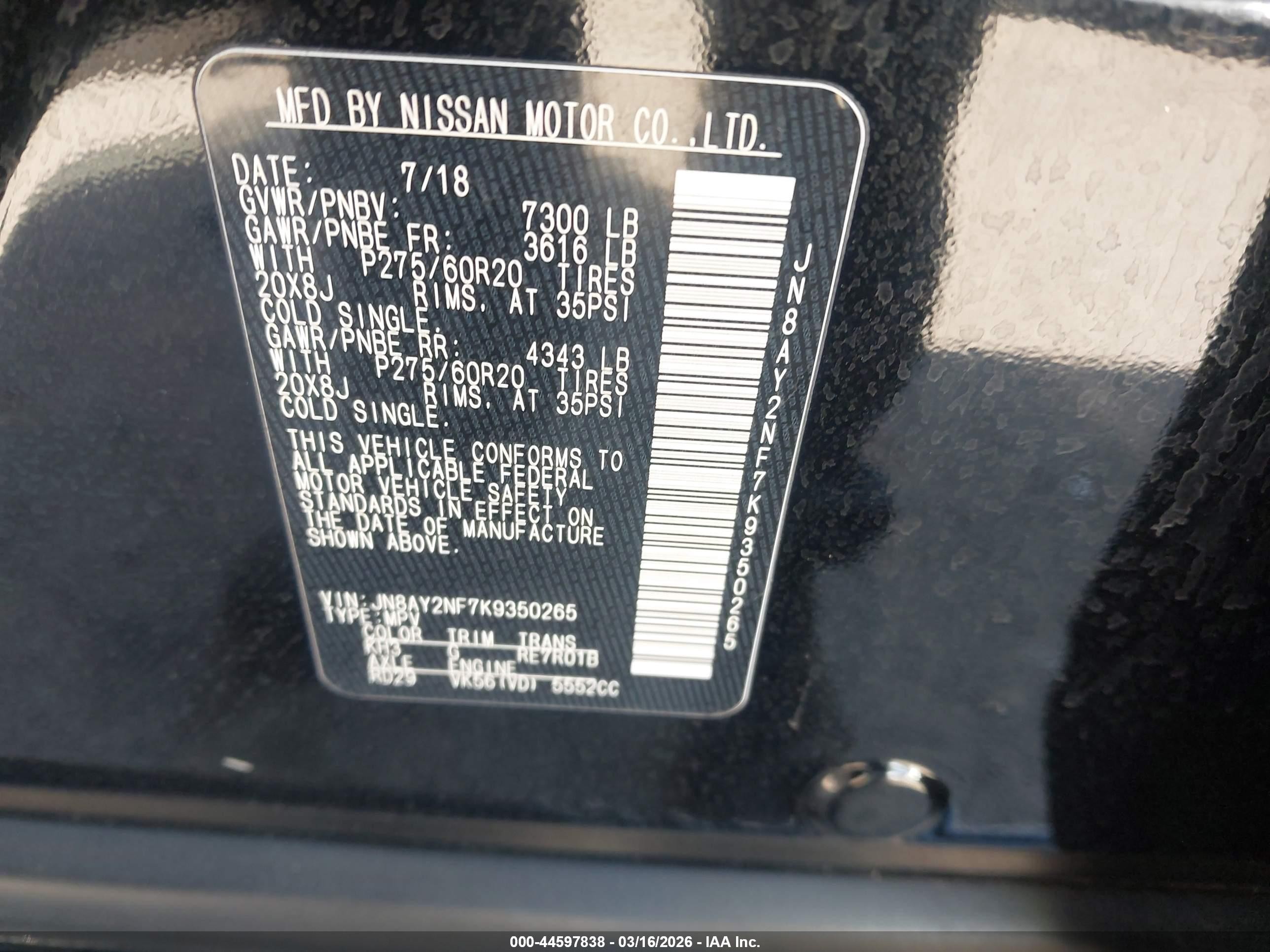 2019 Nissan Armada Platinum Black vin: JN8AY2NF7K9350265