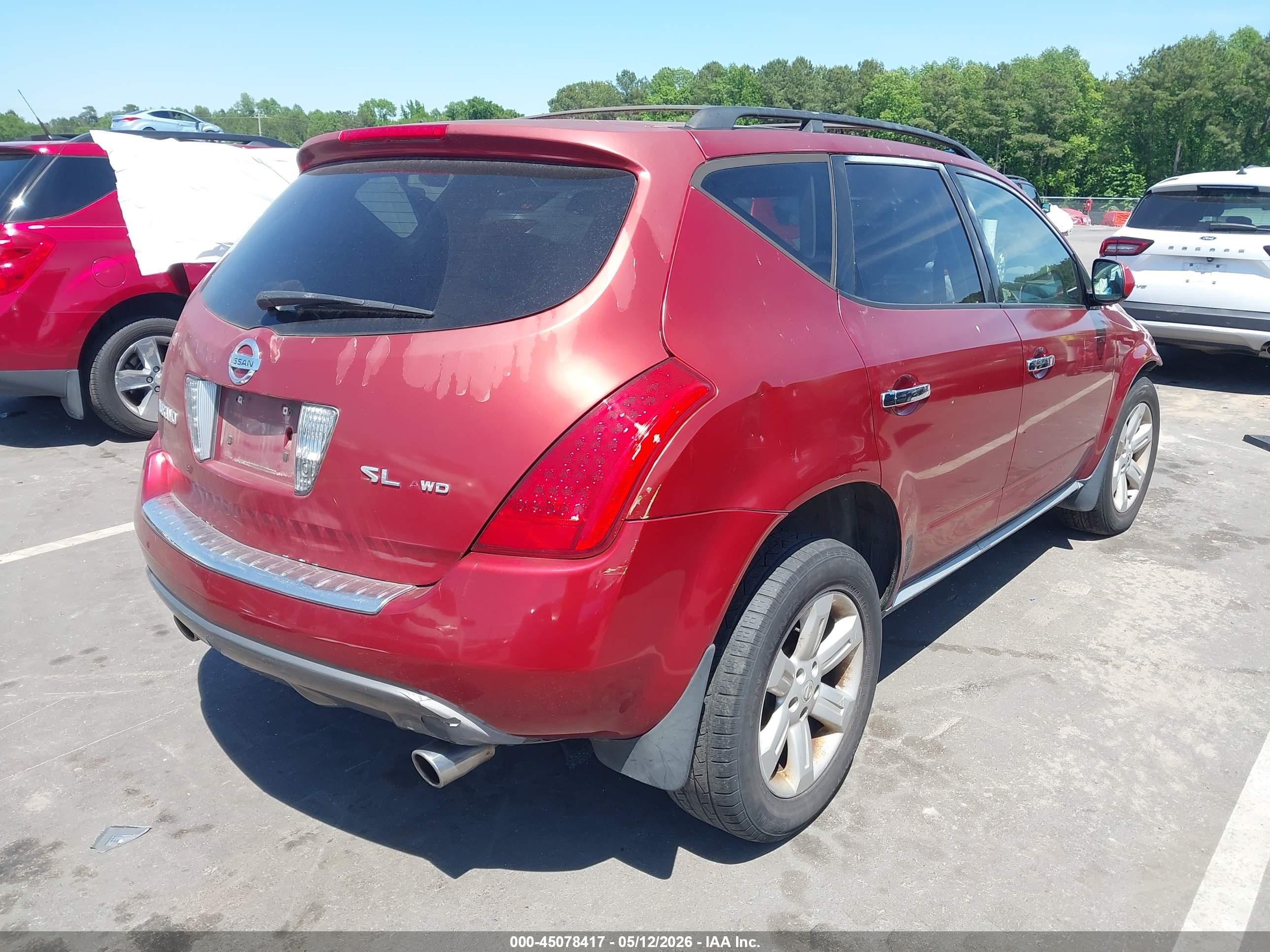 2006 Nissan Murano Sl Red vin: JN8AZ08W26W523212