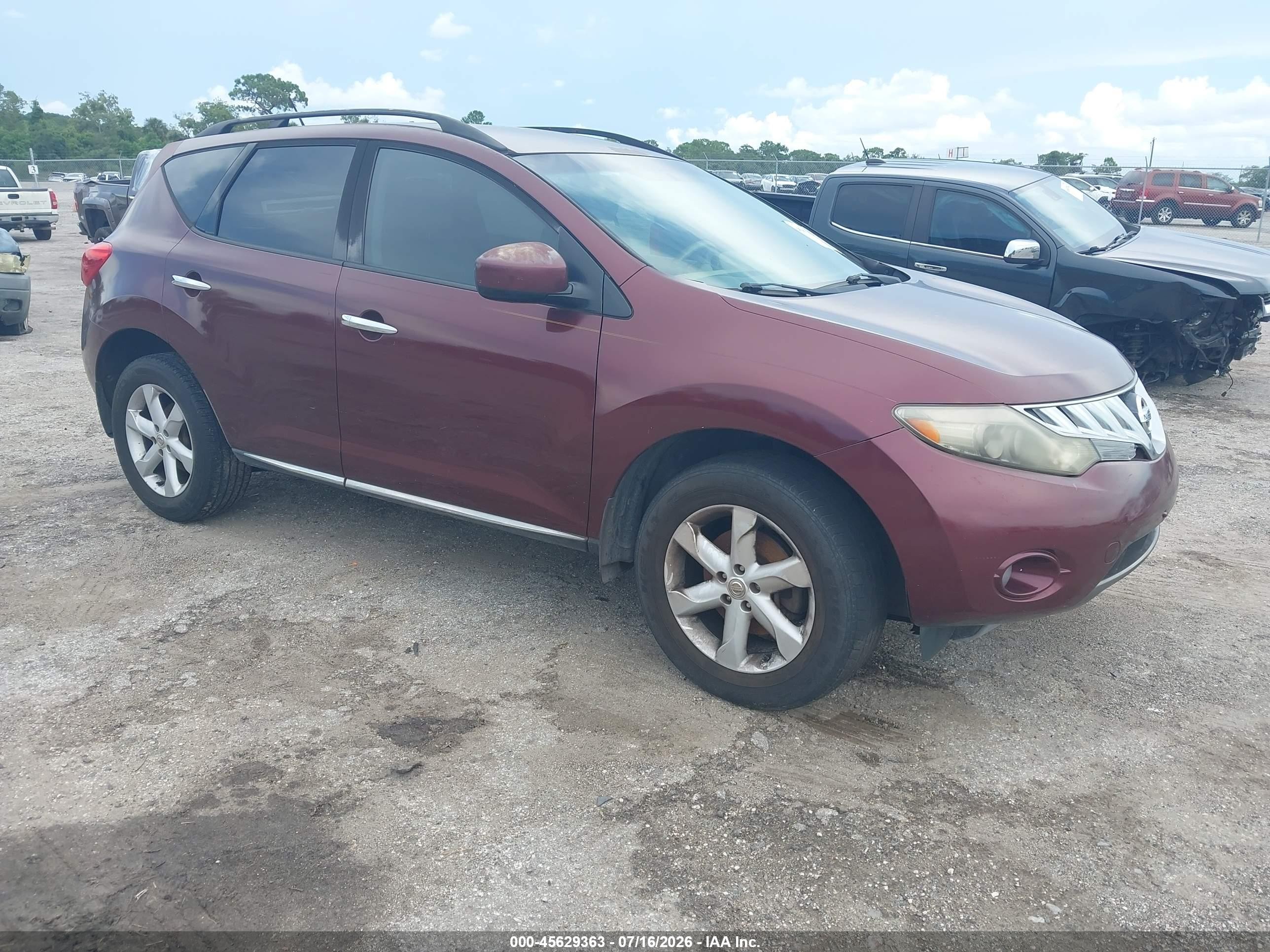 2009 Nissan Murano Sl Burgundy vin: JN8AZ18U79W017464