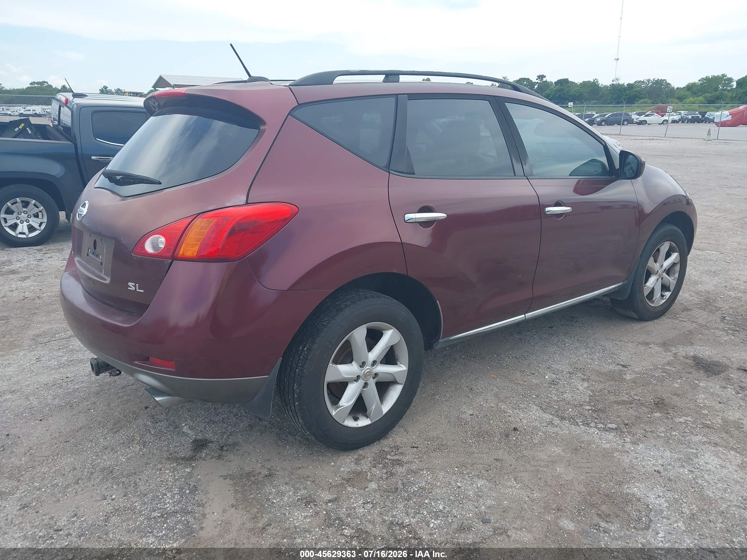 2009 Nissan Murano Sl Burgundy vin: JN8AZ18U79W017464