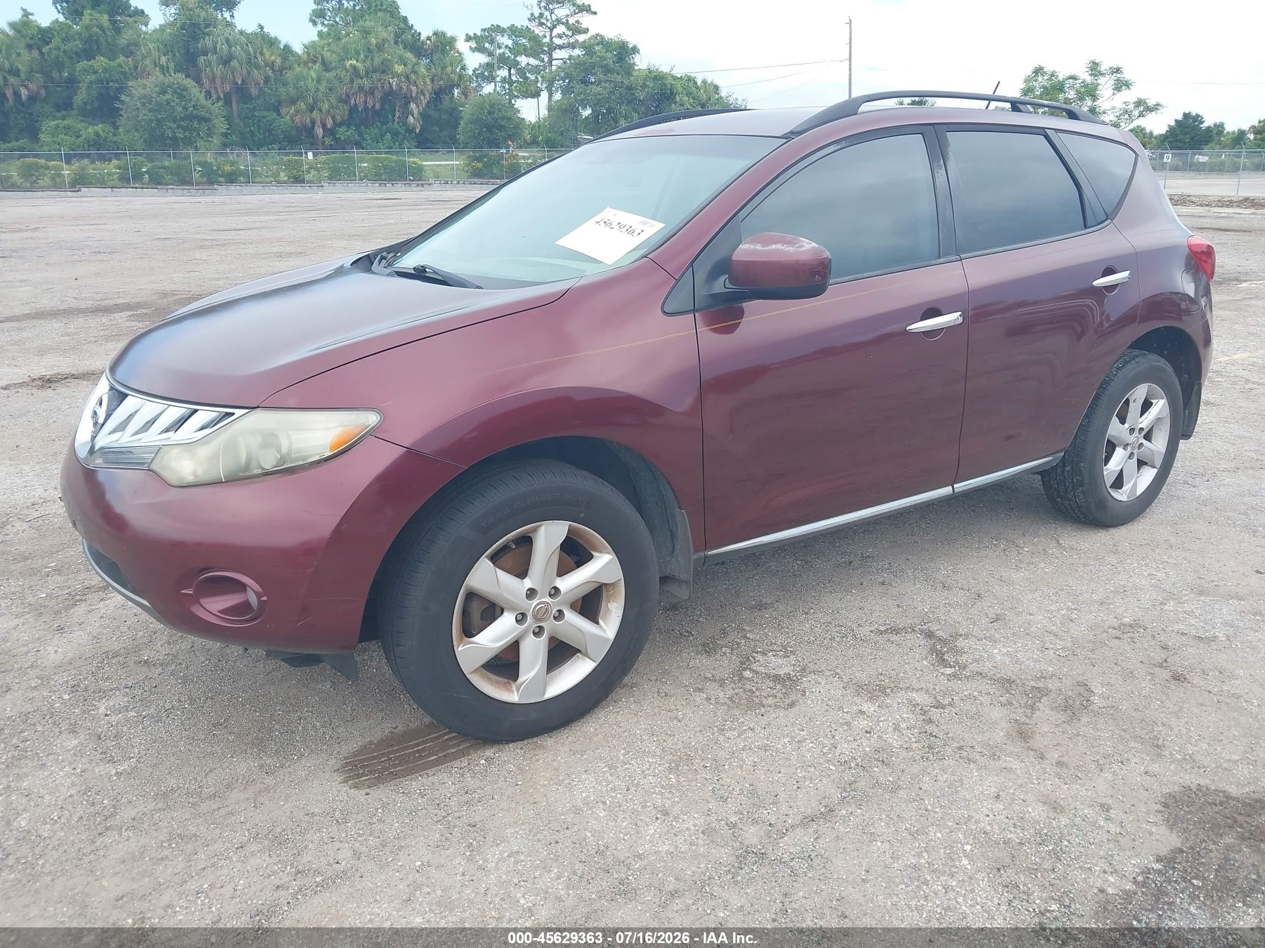 2009 Nissan Murano Sl Burgundy vin: JN8AZ18U79W017464