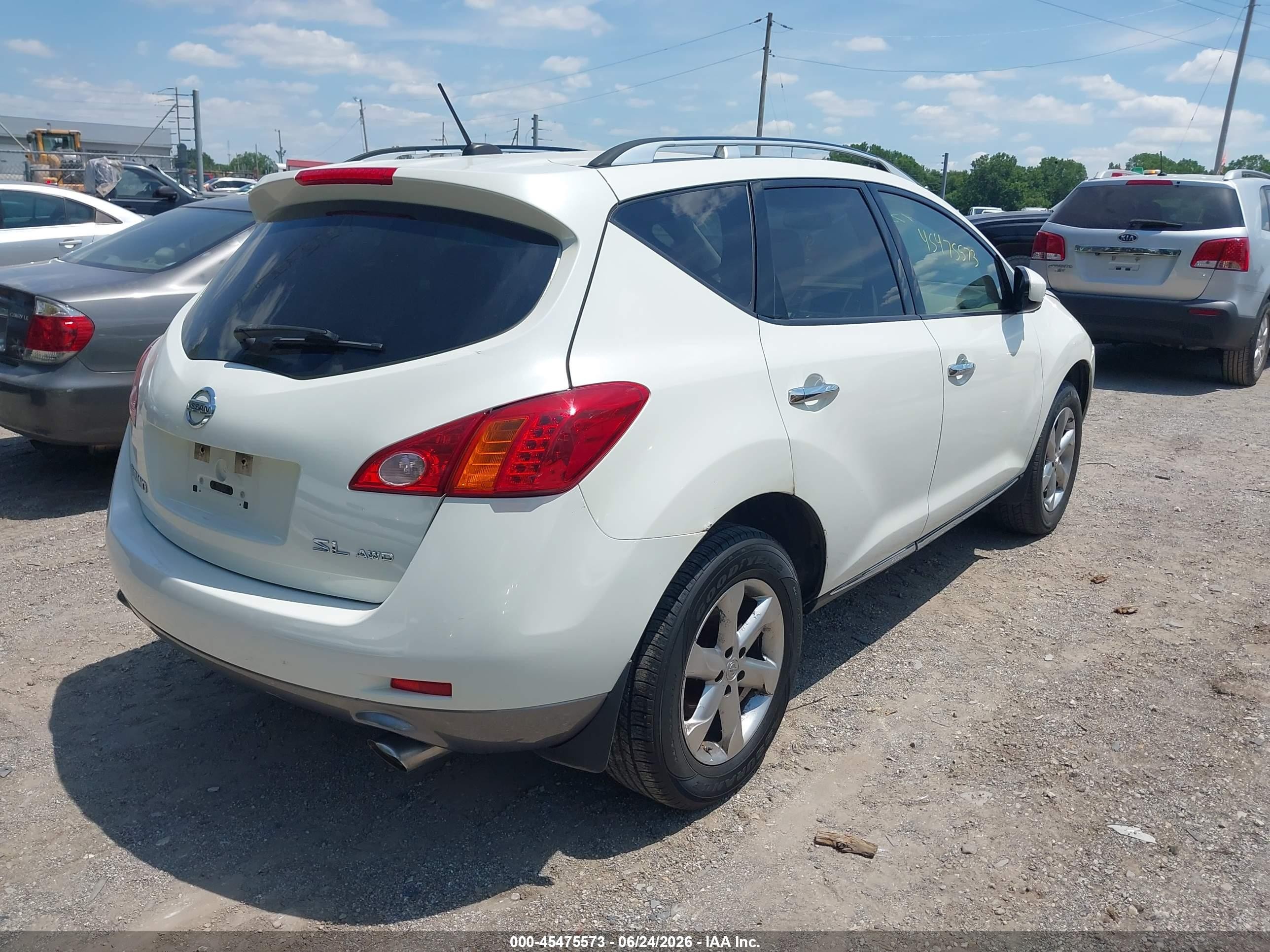 2009 Nissan Murano Sl White vin: JN8AZ18W29W203754