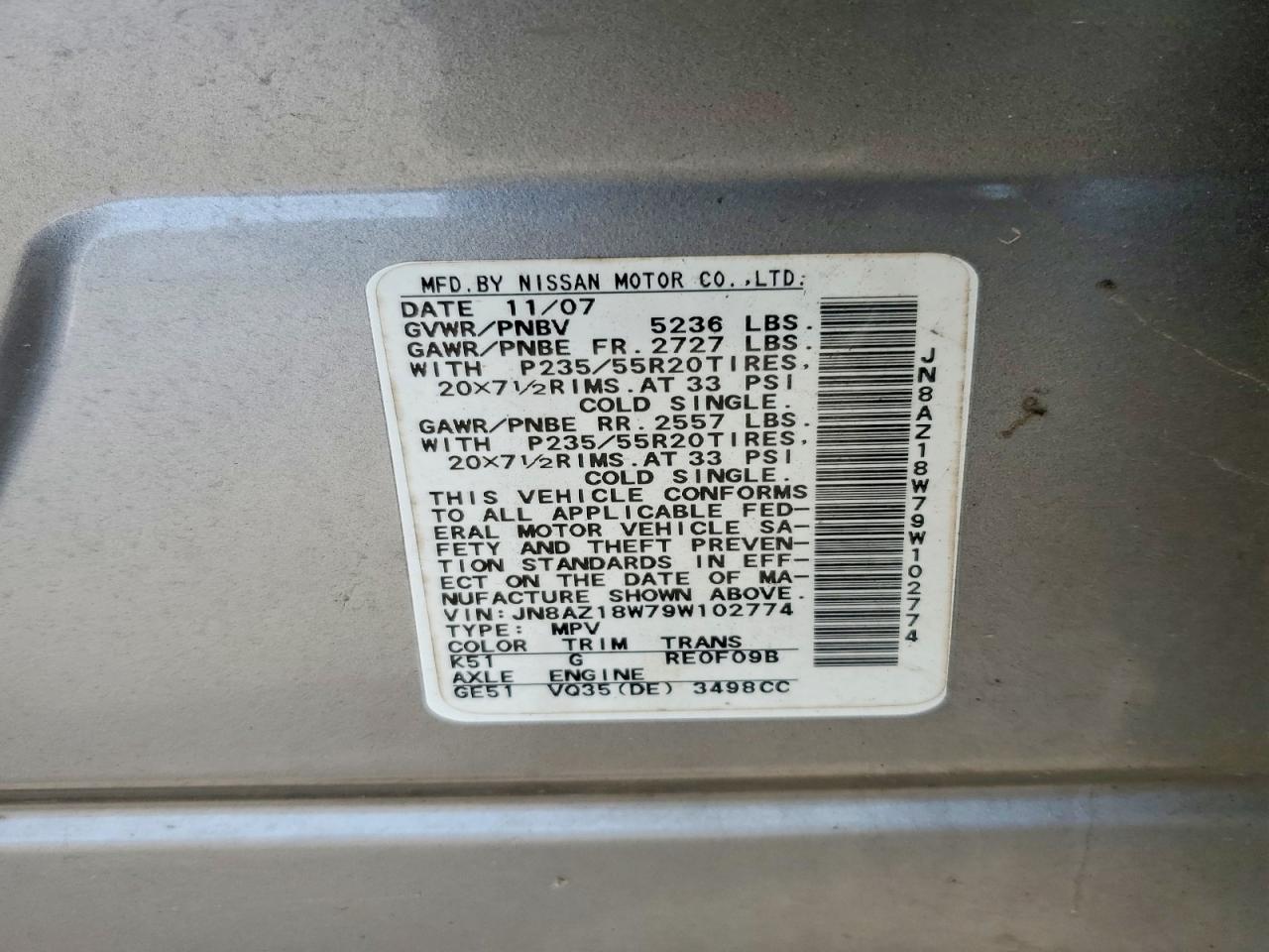 2009 Nissan Murano S Silver vin: JN8AZ18W79W102774