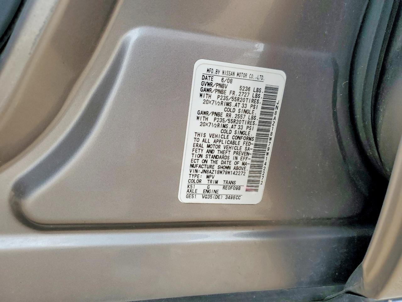 2009 Nissan Murano S Gray vin: JN8AZ18W79W142272