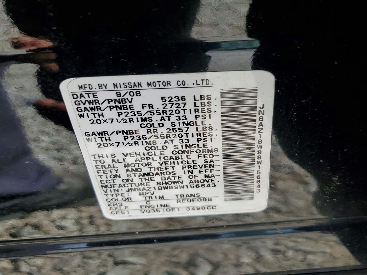 2009 Nissan Murano S Black vin: JN8AZ18W99W156643