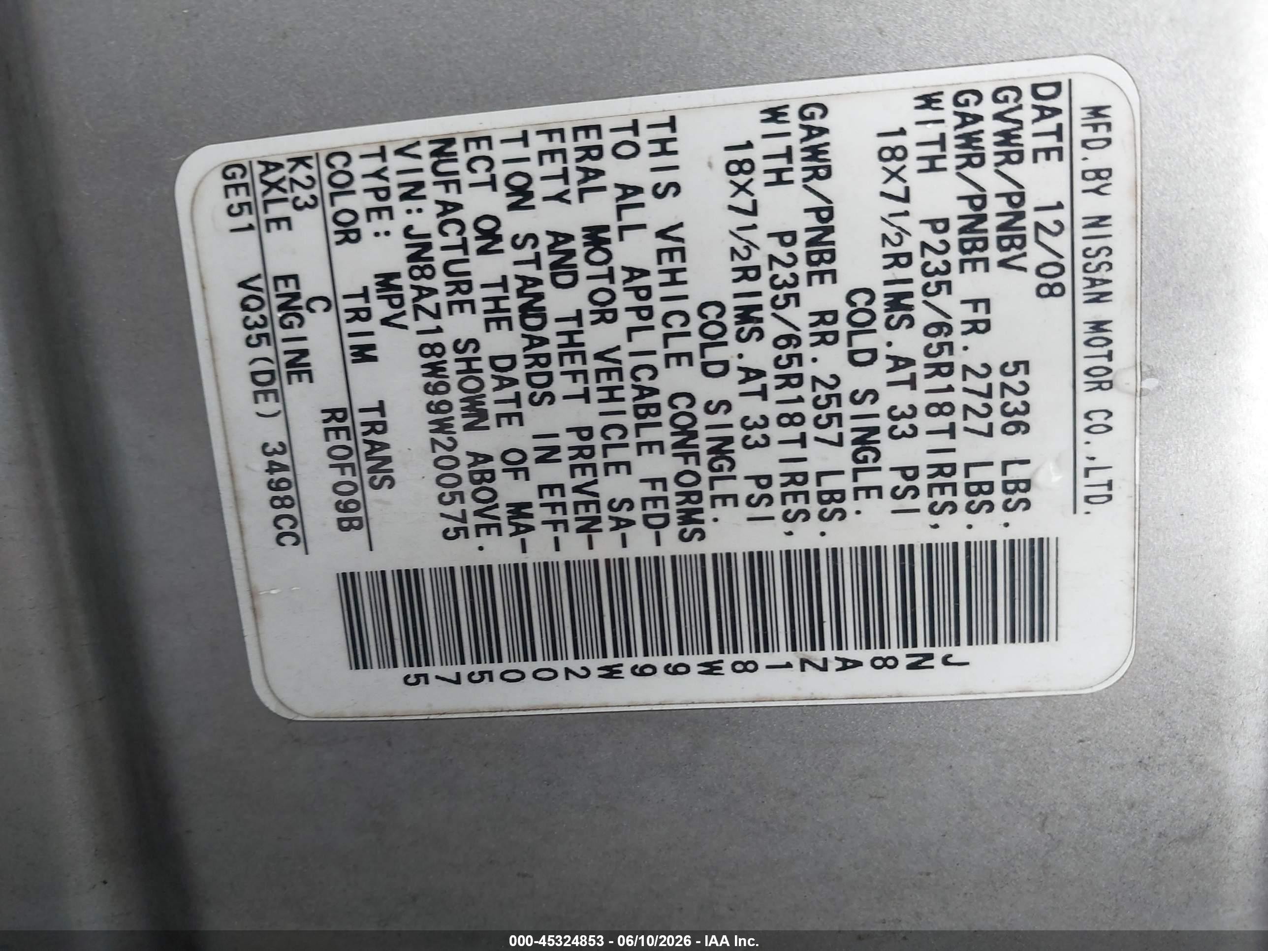 2009 Nissan Murano S Silver vin: JN8AZ18W99W200575