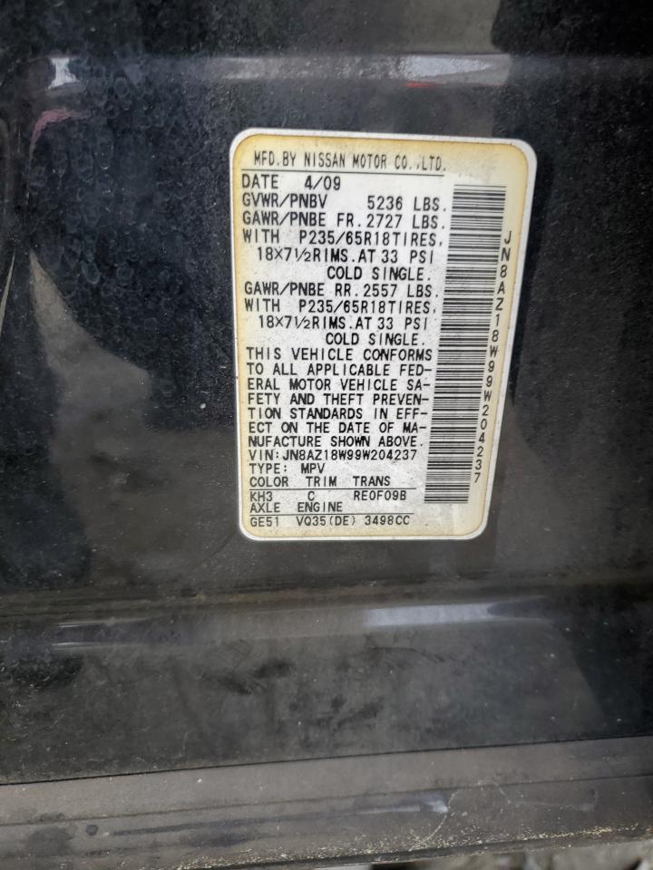 2009 Nissan Murano S Black vin: JN8AZ18W99W204237