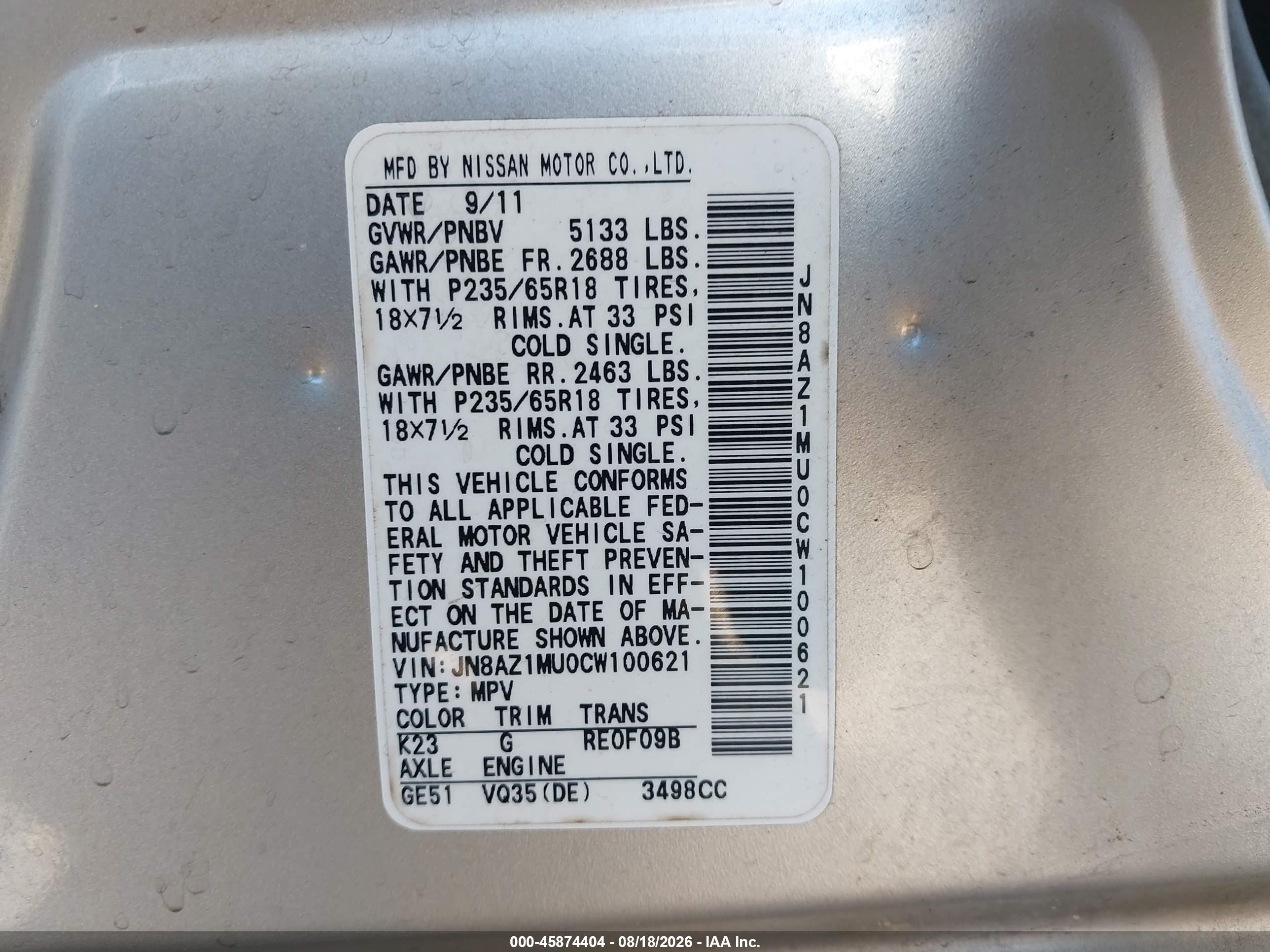 2012 Nissan Murano S Silver vin: JN8AZ1MU0CW100621