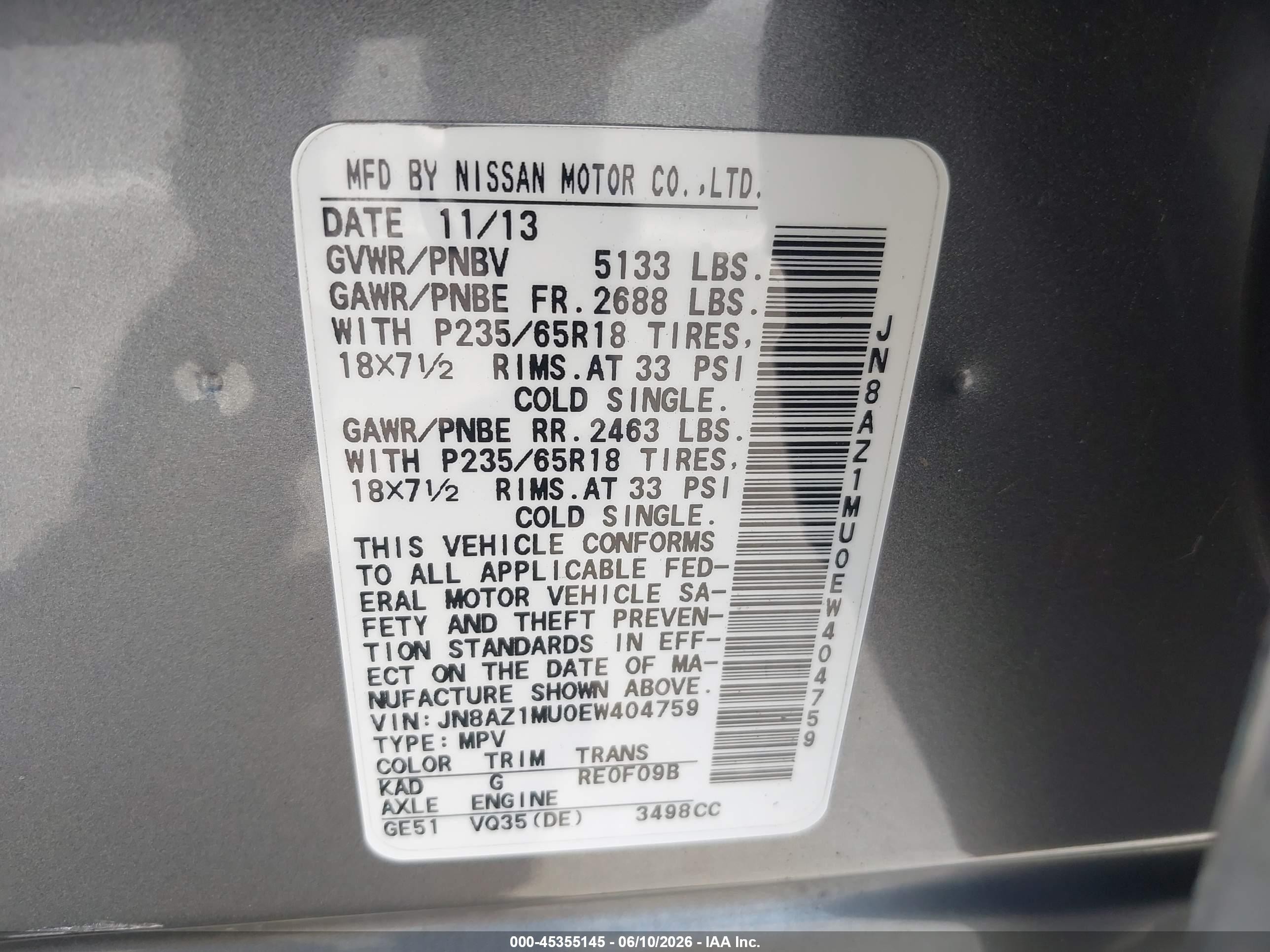 2014 Nissan Murano S Gray vin: JN8AZ1MU0EW404759