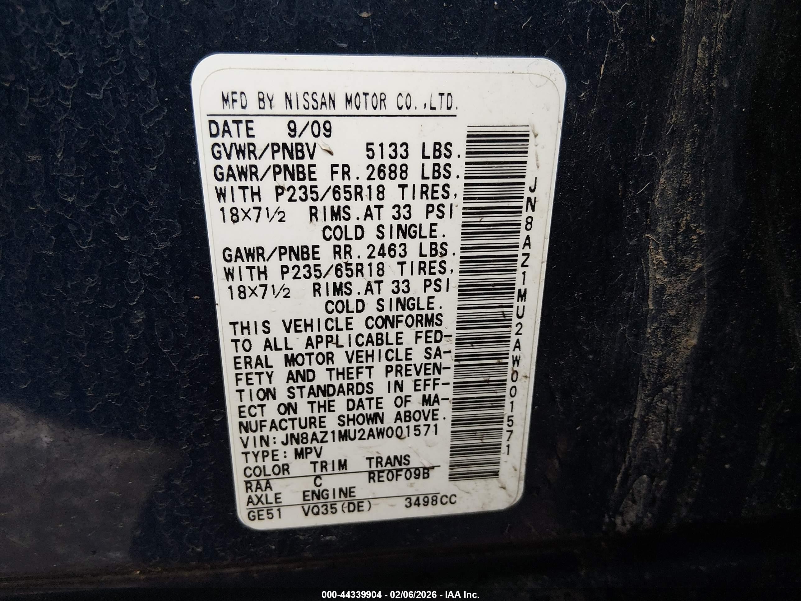 2010 Nissan Murano S Blue vin: JN8AZ1MU2AW001571