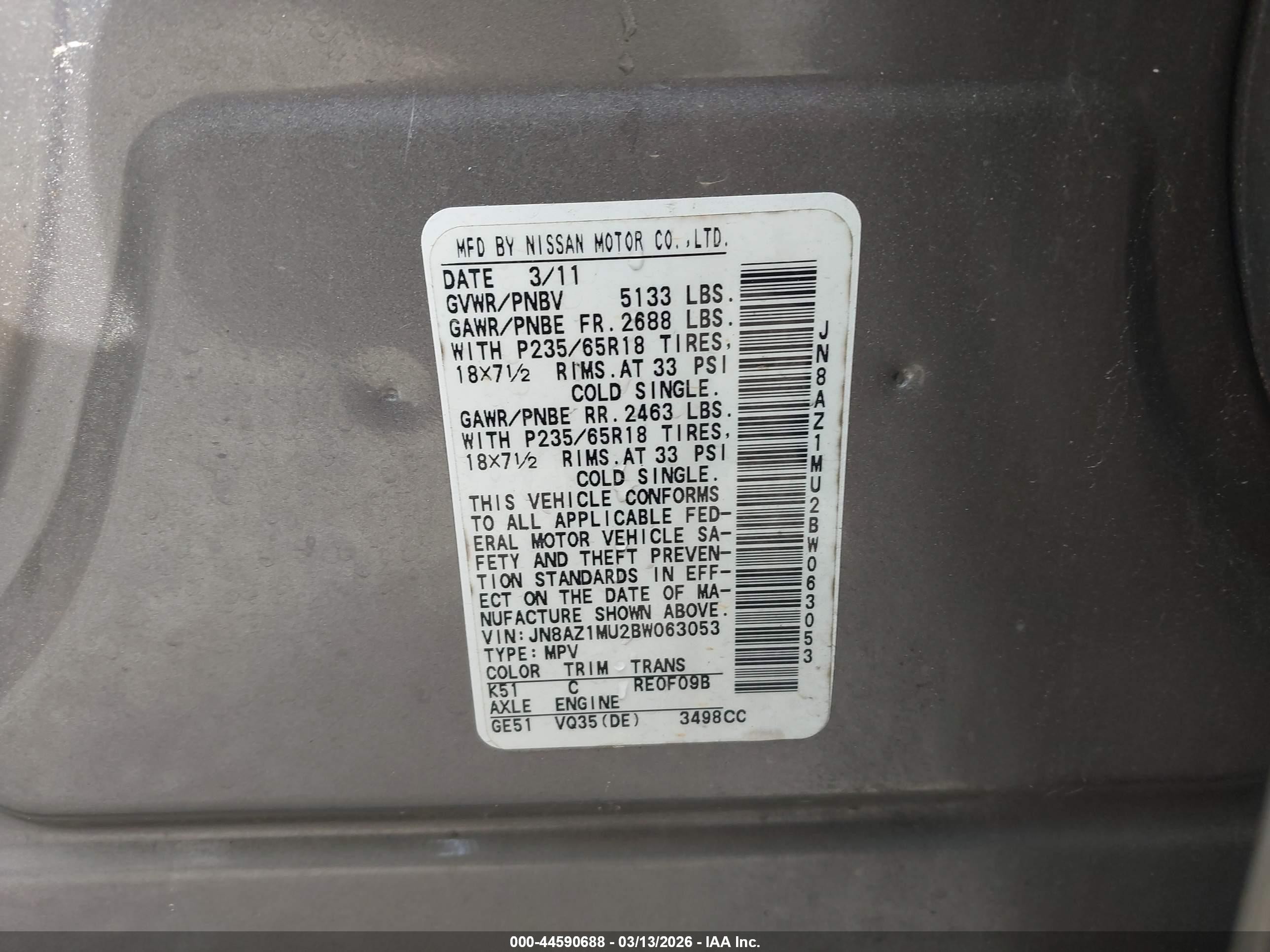 2011 Nissan Murano Sl Silver vin: JN8AZ1MU2BW063053