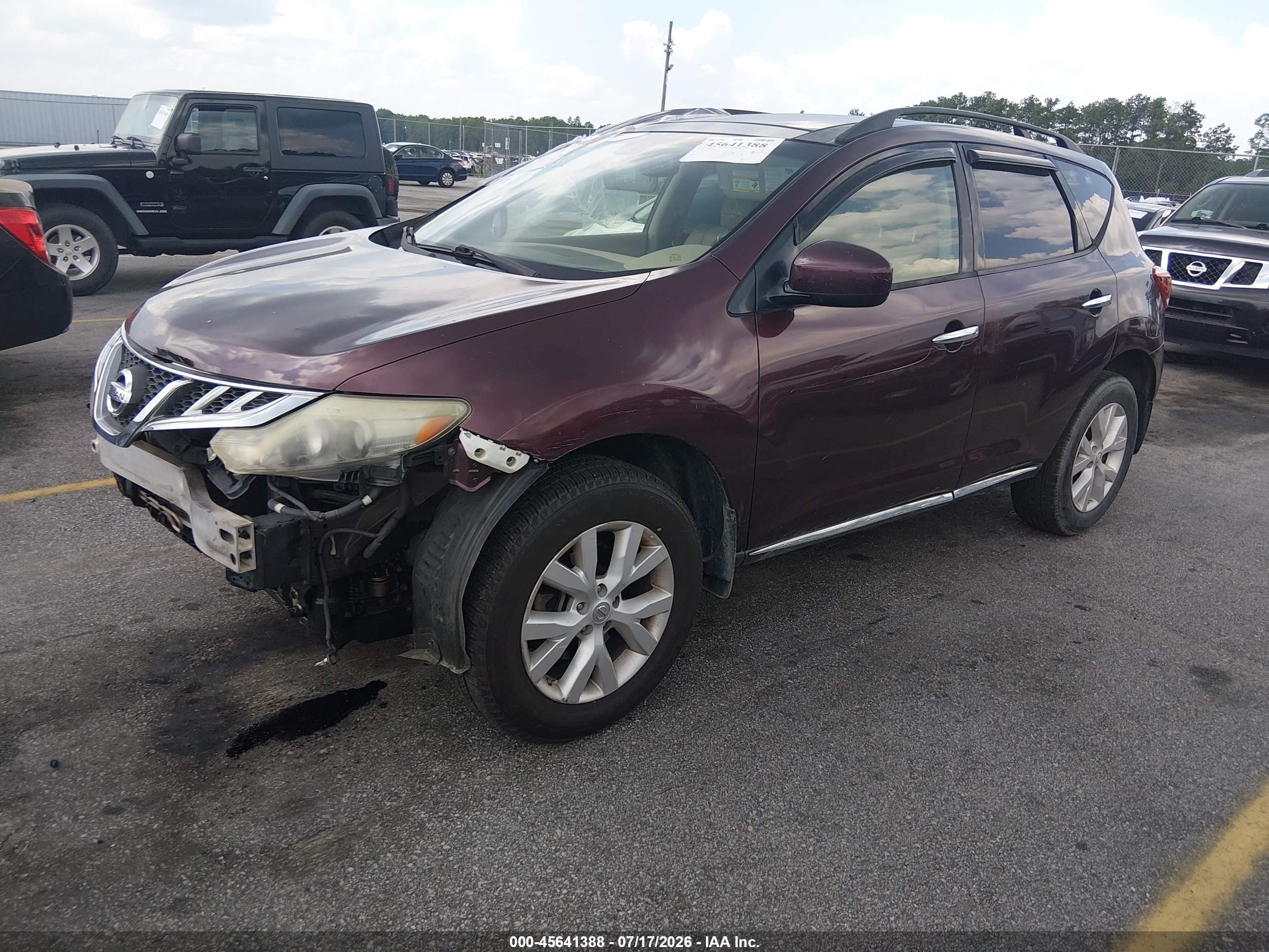 2013 Nissan Murano Sl Burgundy vin: JN8AZ1MU2DW203444