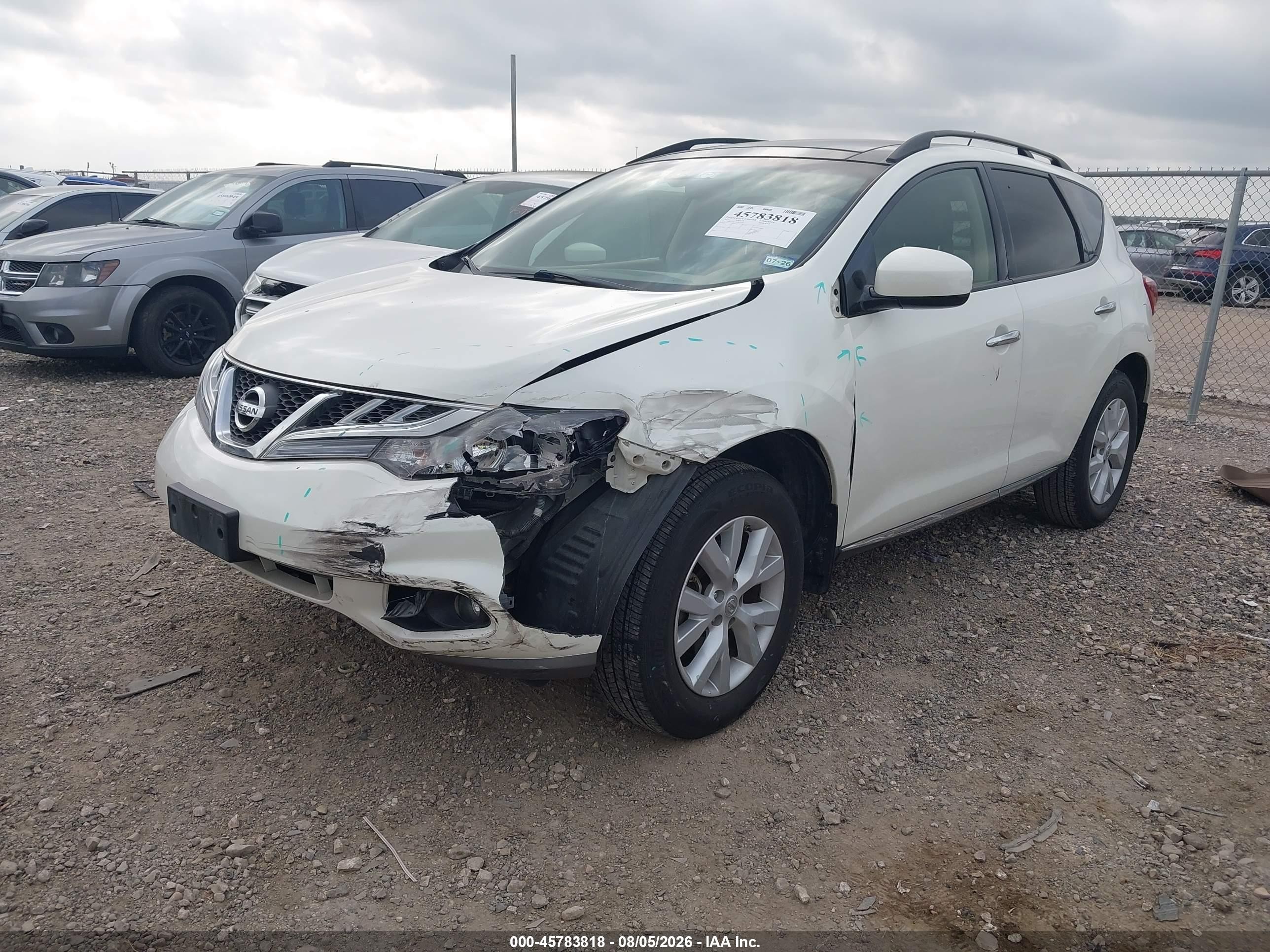 2012 Nissan Murano Sl White vin: JN8AZ1MU3CW114819