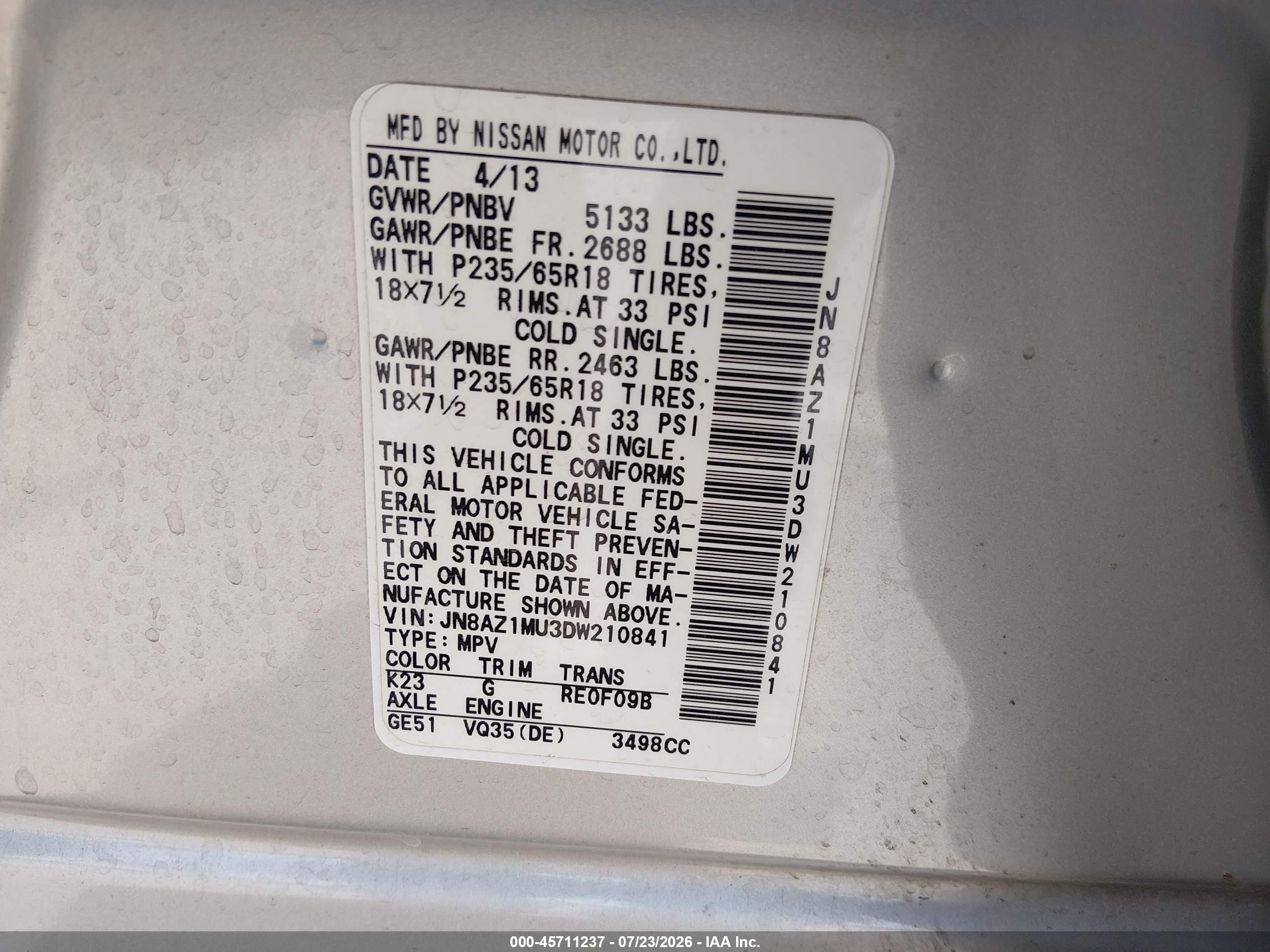 2013 Nissan Murano Sl Silver vin: JN8AZ1MU3DW210841