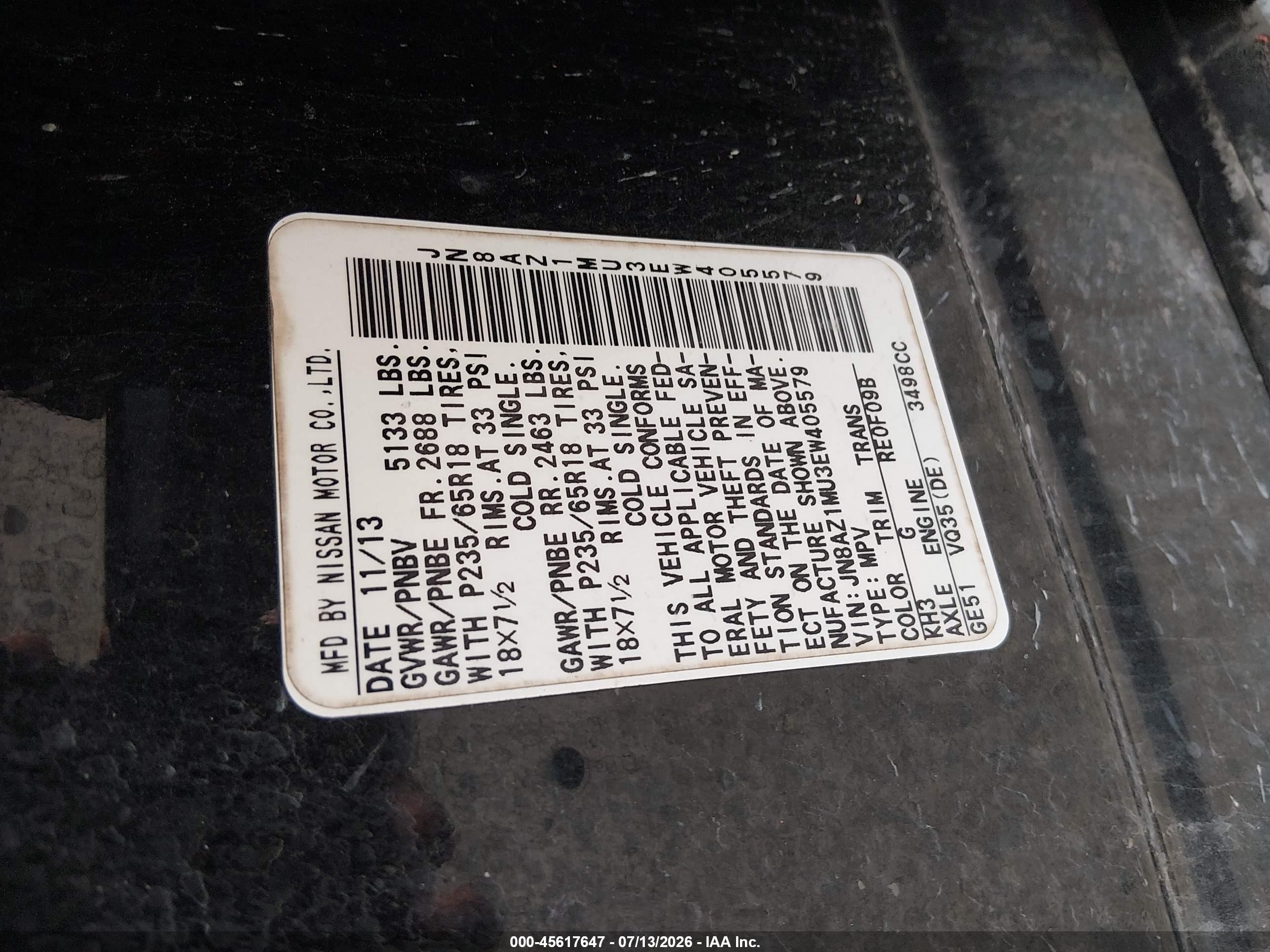 2014 Nissan Murano Sl Black vin: JN8AZ1MU3EW405579