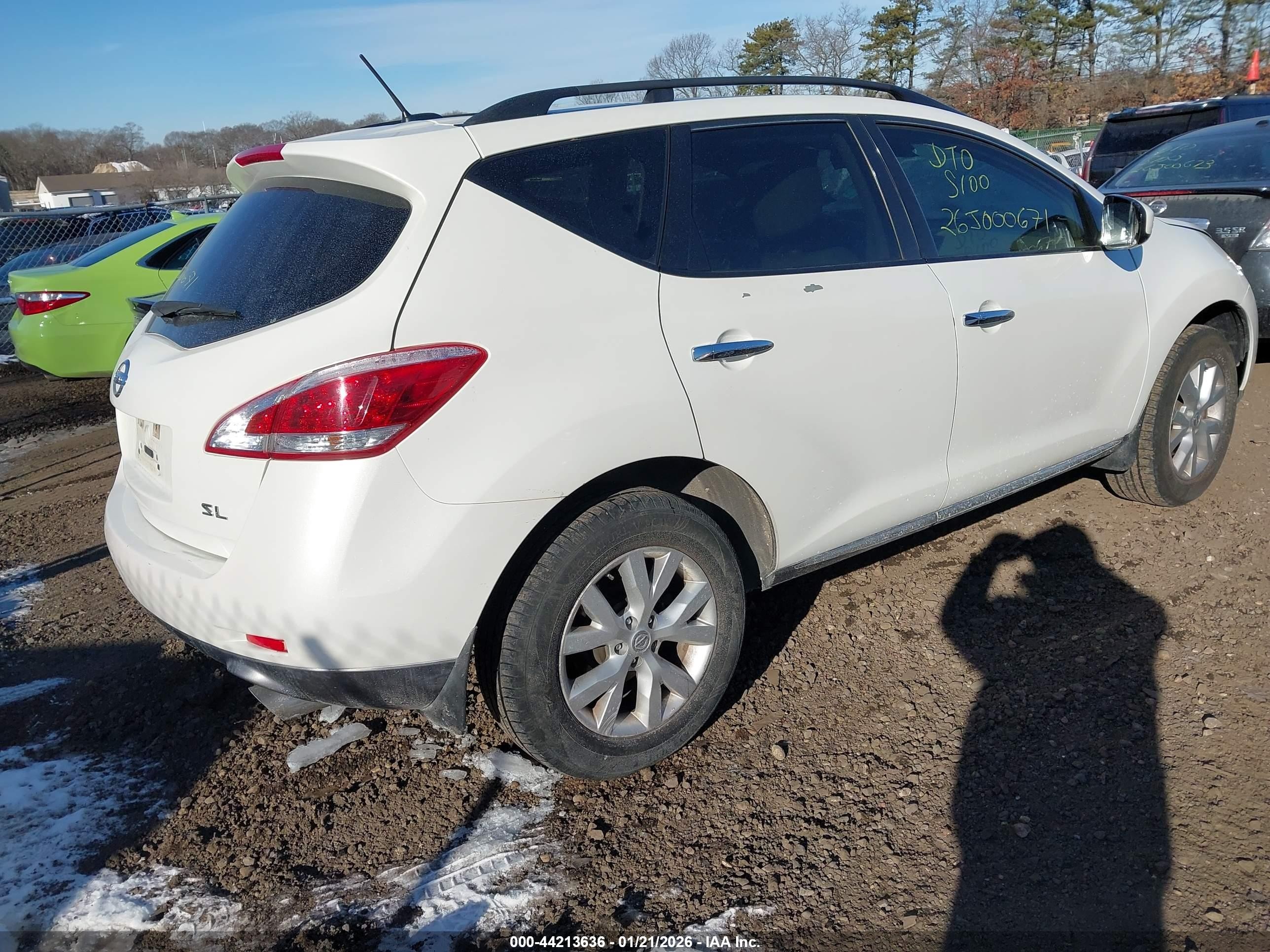 2014 Nissan Murano Sl White vin: JN8AZ1MU3EW405744