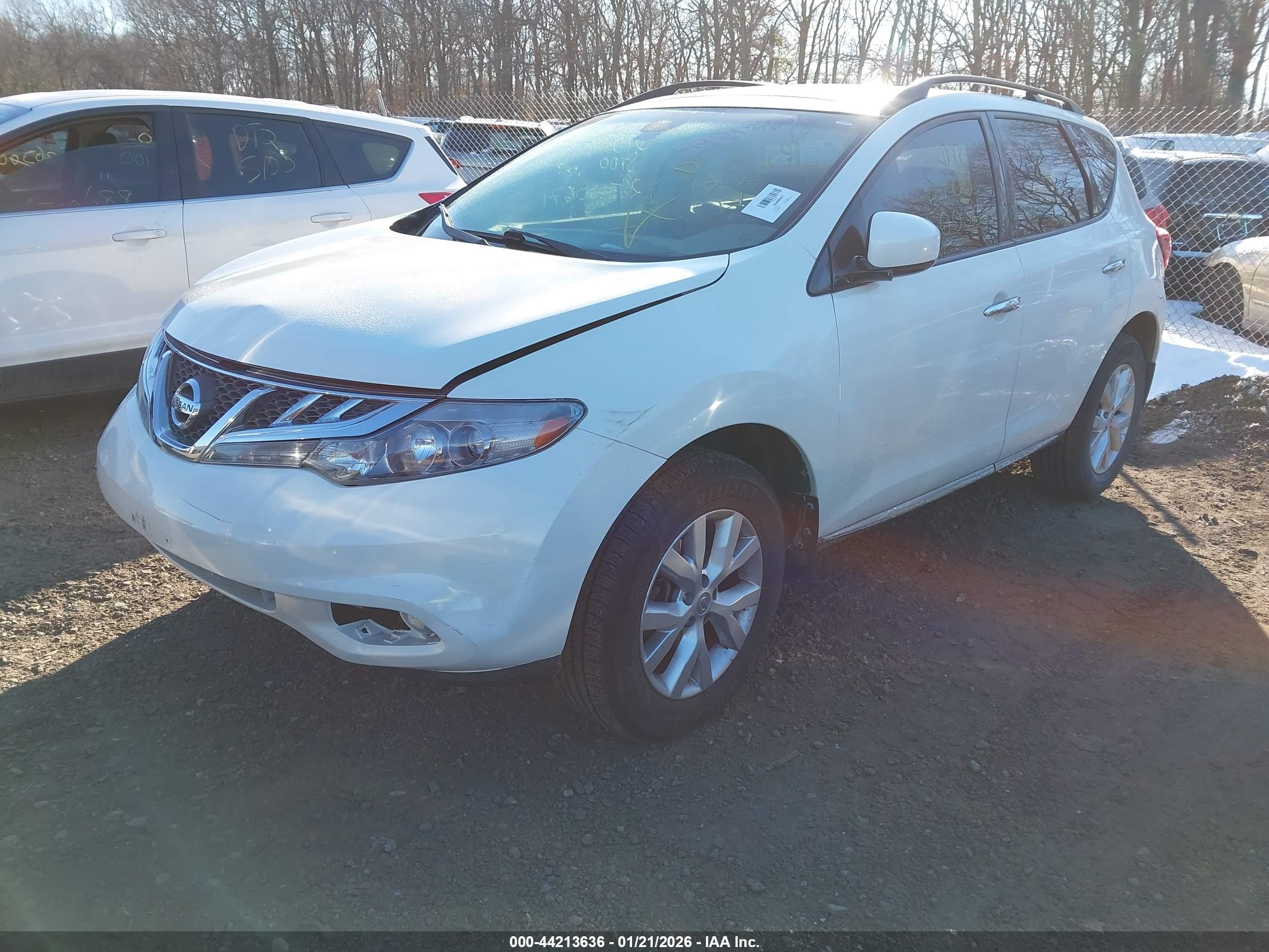 2014 Nissan Murano Sl White vin: JN8AZ1MU3EW405744